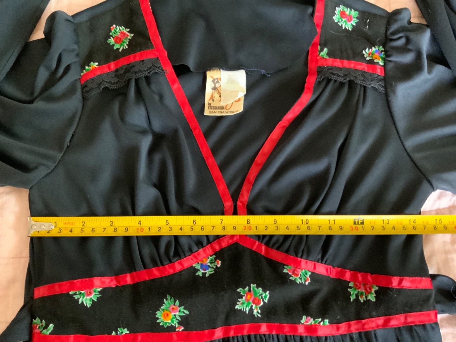 Vintage Rags by Kressandra San Francisco 1970’s Black and Red Long Dress Size 7