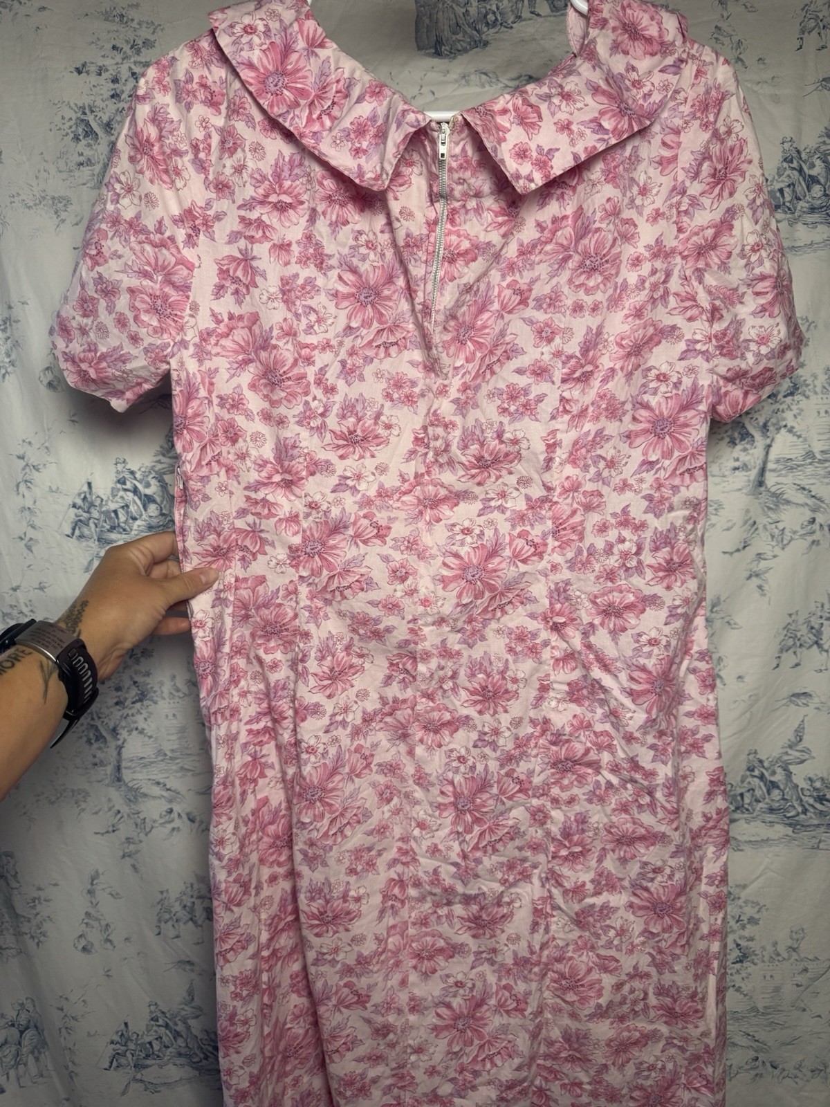 1960s Handmade Pink Flower Shift Day Dress Women’s Large Vintage Retro