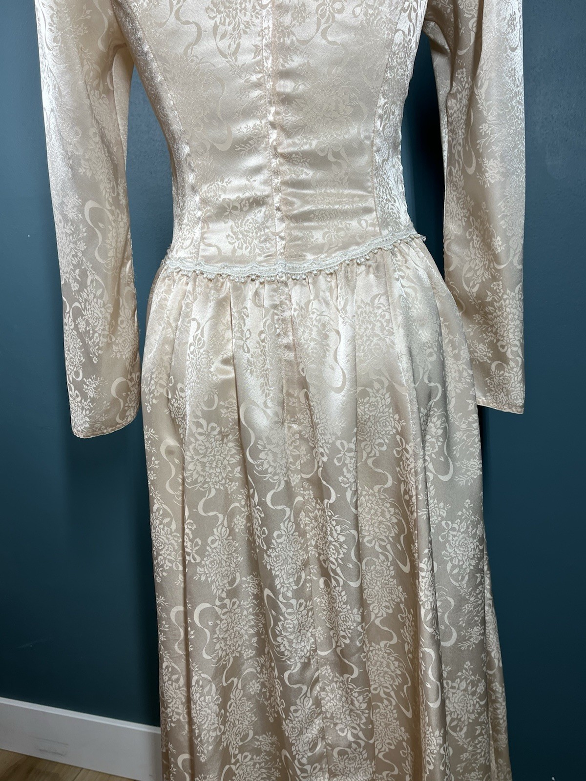Vintage Scott McClintock Victorian Brocade Dress Peach Glitter Cottage Core Sz 4