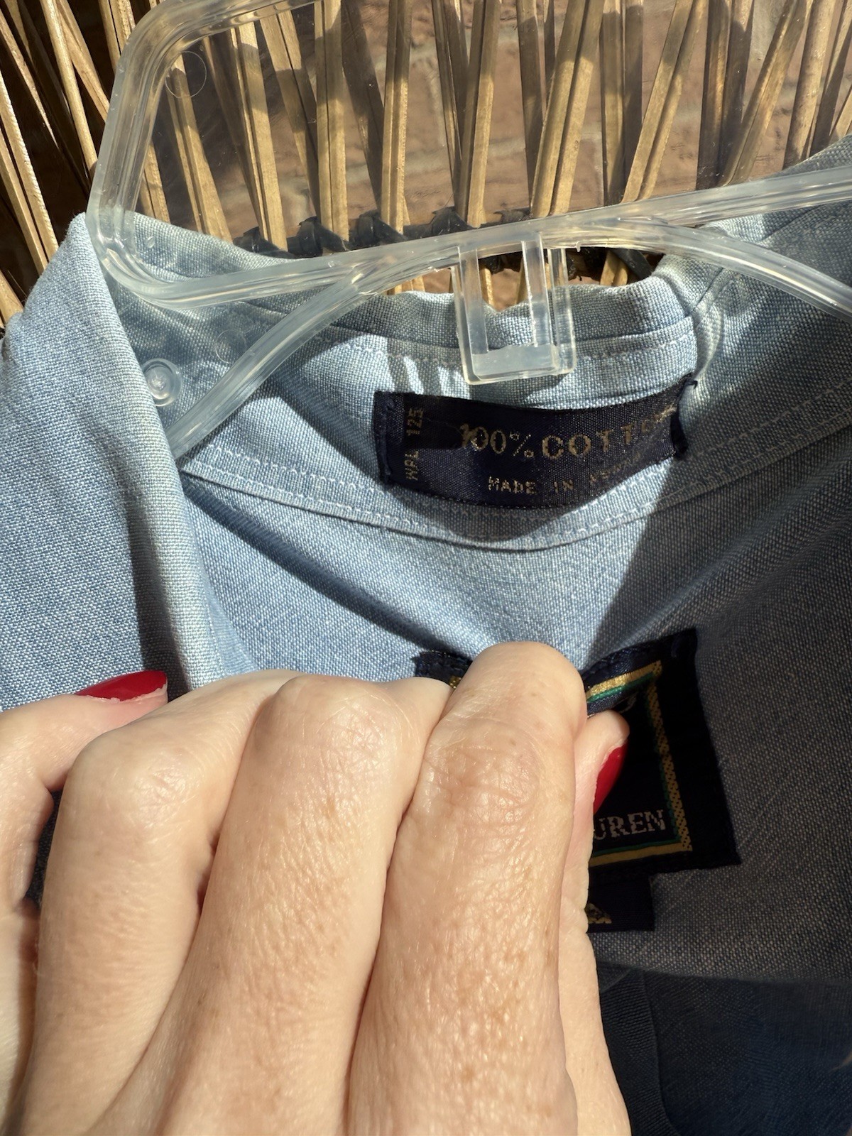Vintage Ralph Lauren Chaps Blue Chambray POLO Crest Pocket Short Sleeve Shirt L