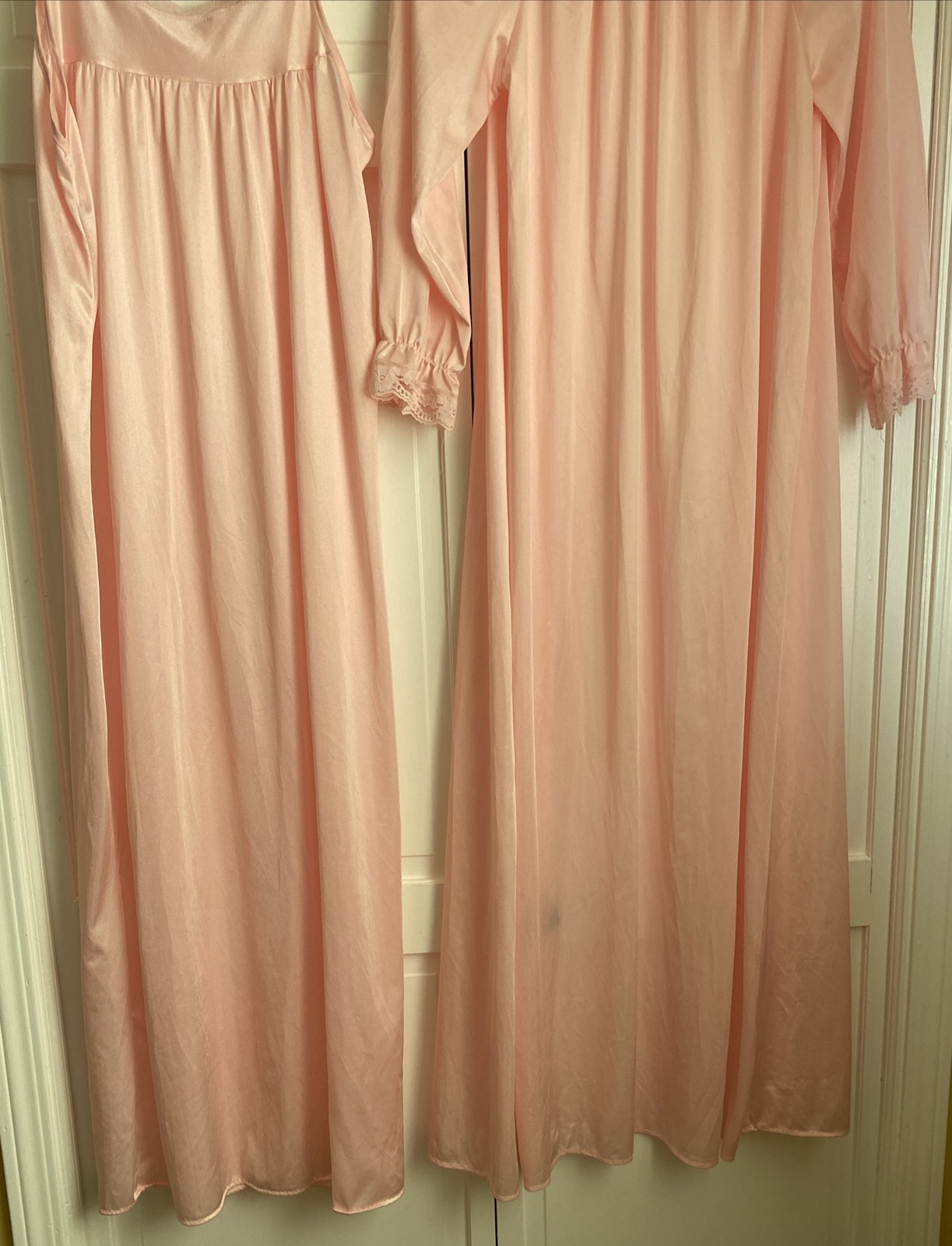 Vintage Glencraft Nylon w/ Lace Peignoir SET Long Nightgown Robe Lingerie Medium