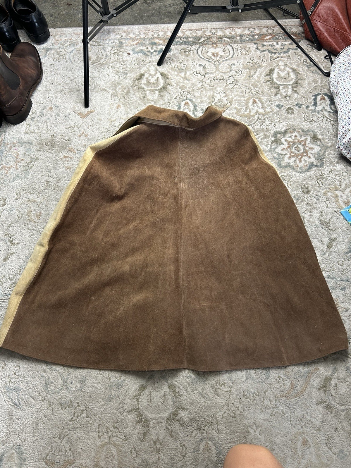 Vintage 60’s 70’S Suede Leather Cape Poncho Boho Hippie Floral Mexico