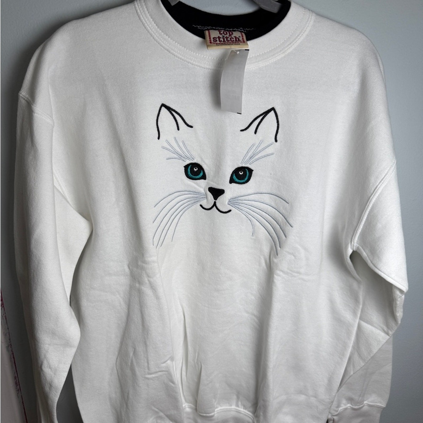 Vintage 80’s 90’s Top Stitch Embroidered Cat Kawaii Girlhood Grandmacore