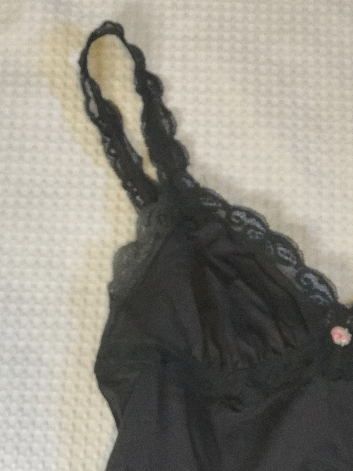 Olga 1349F Black Size 34 (29″) Full Slip Nightgown Lace Trim Bust Nylon Vintage