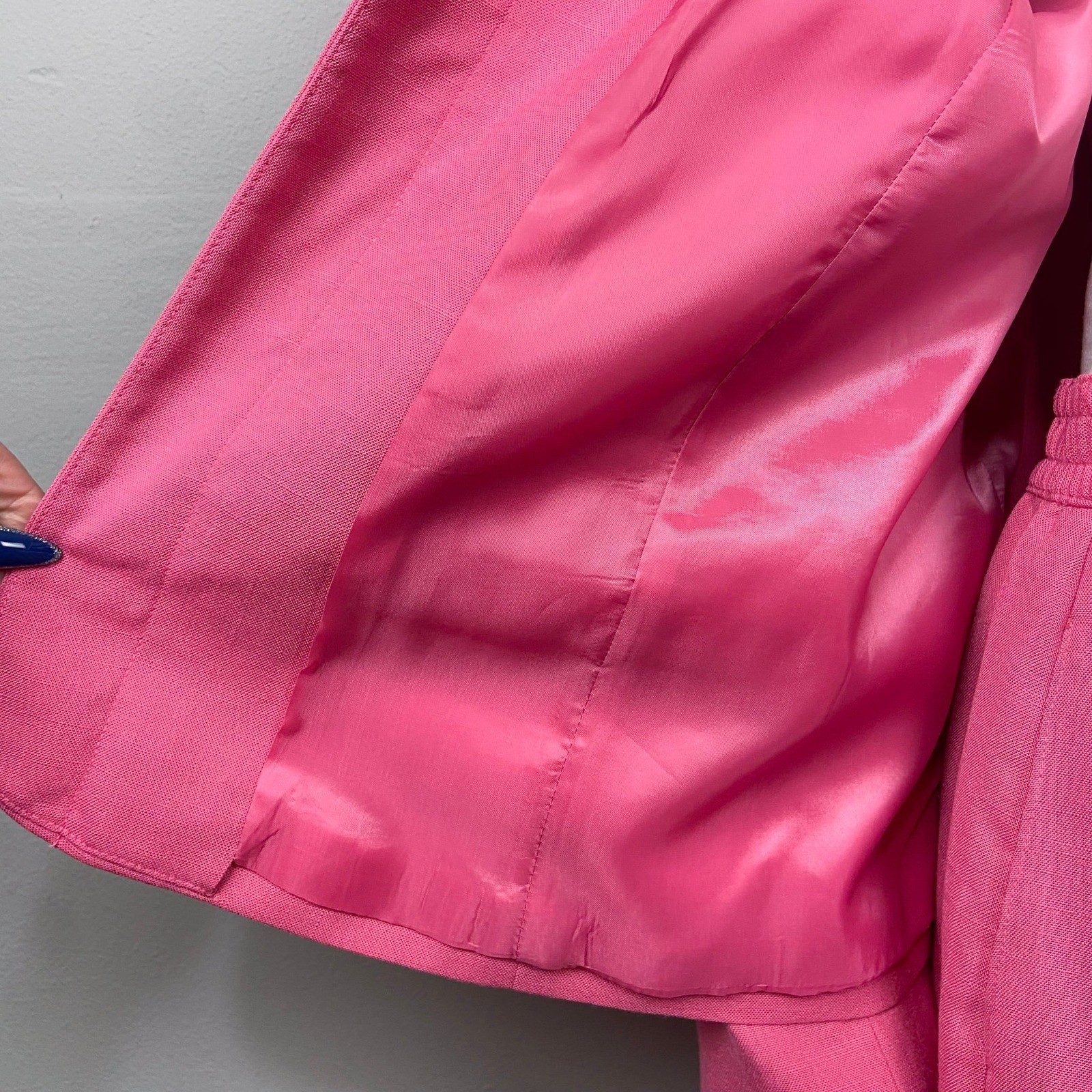 Boston Traveler Skirt Suit Womens L Pink Vintage Open Jacket Midi Skirt Set