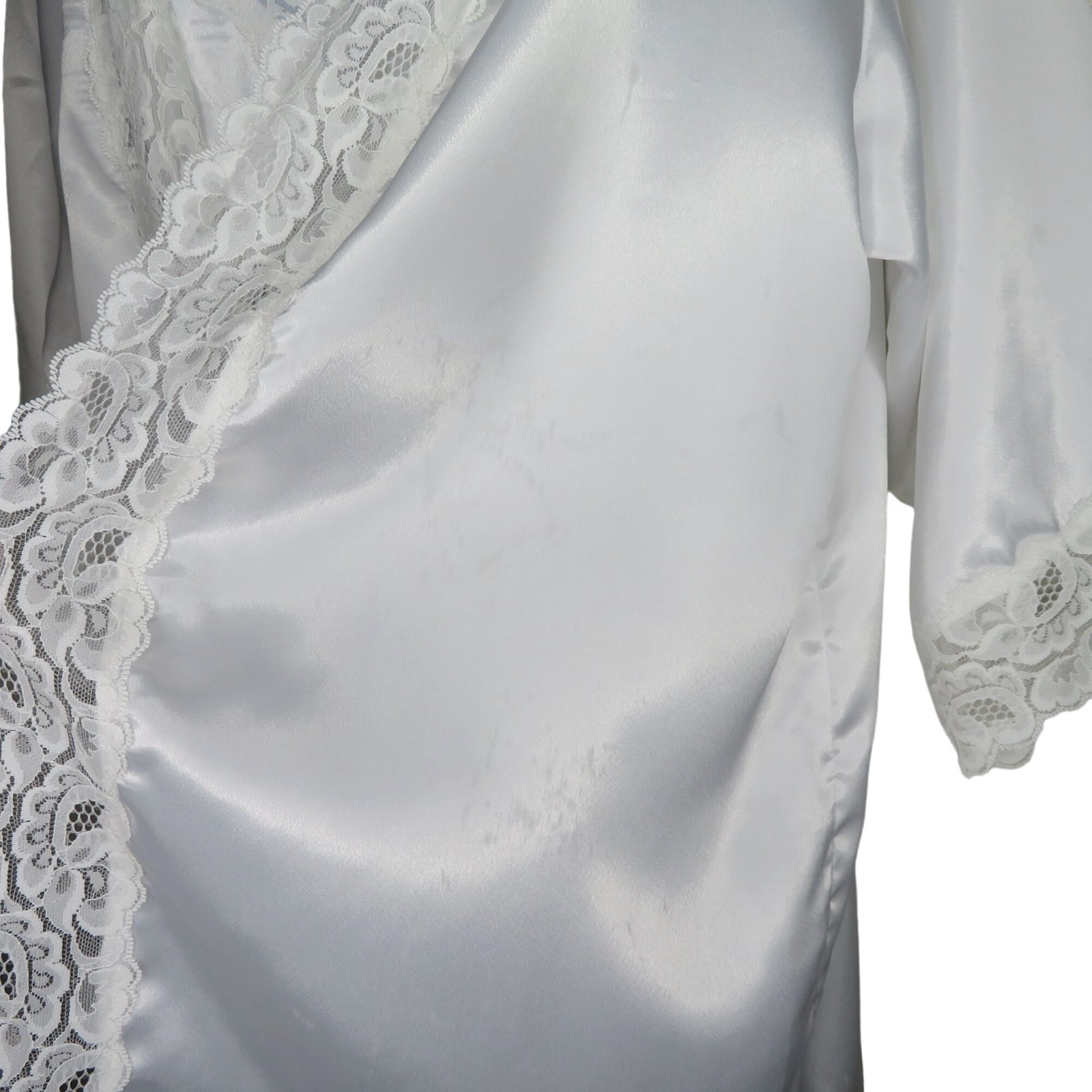 Vintage White Lace Satin Slip Nightgown Robe Peignoir Set Wedding Honeymoon