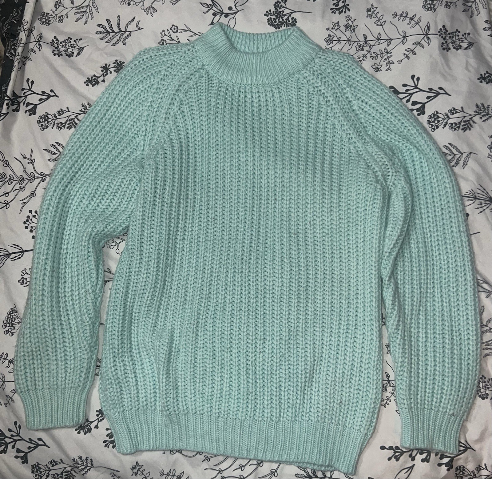 Vintage 90s CSL Mint Mock Neck Chunky Knit Sweater Made in Hong Kong M
