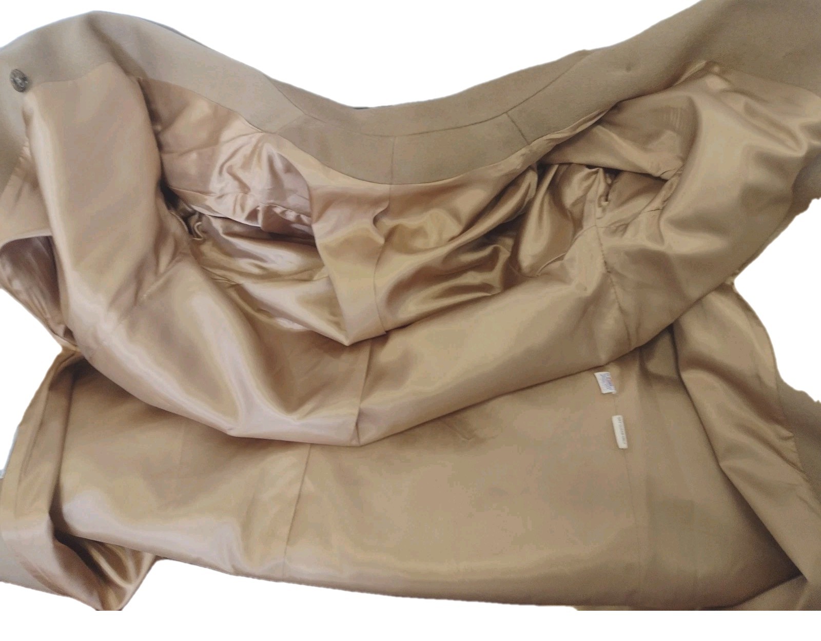 Vintage Stevens Forstmann Wool Long Coat Camel Belted USA ILGWU Quiet Luxury L