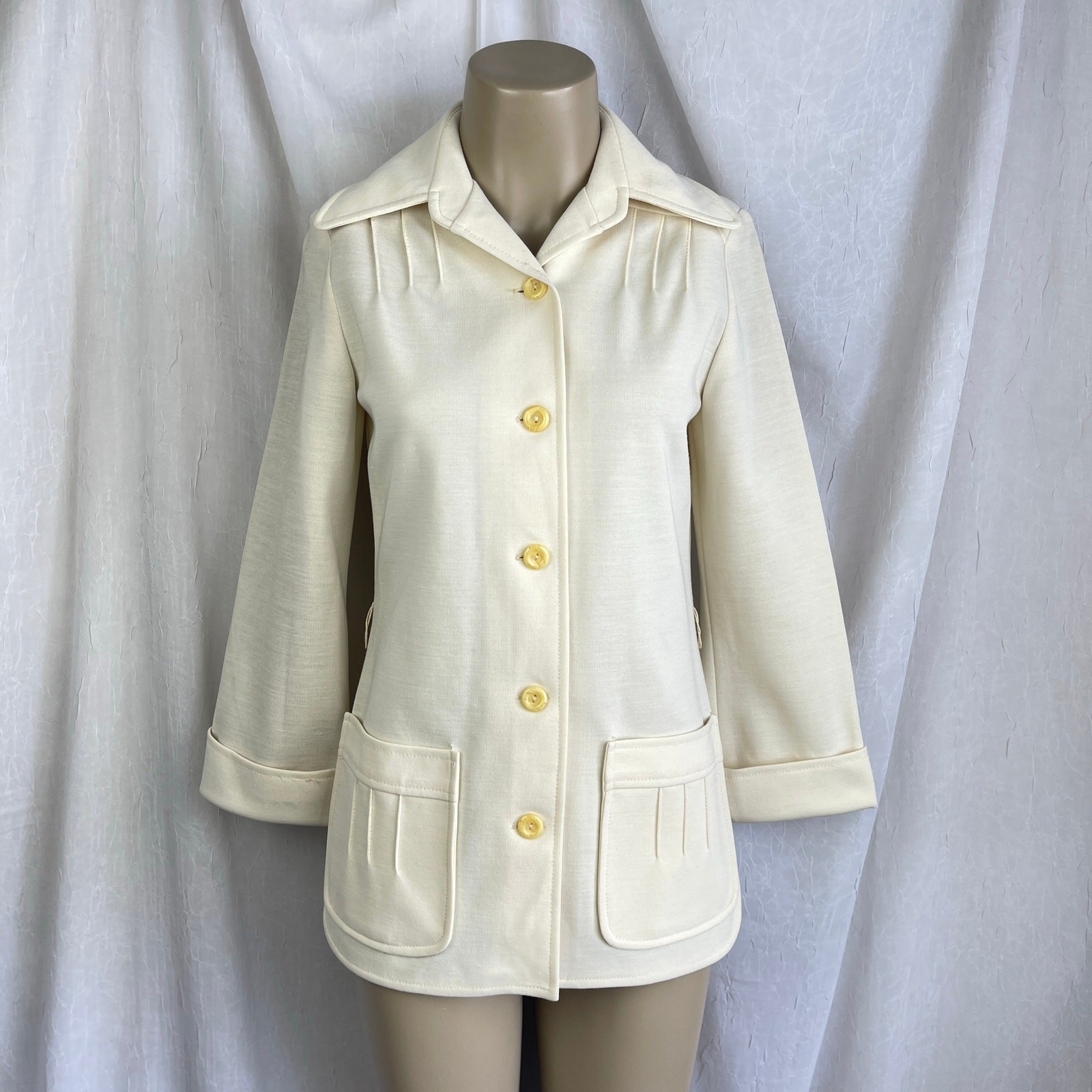 VTG 70’s Cream Blazer Jacket & High Waist Wide Leg Pants Suit Set Retro Size XS