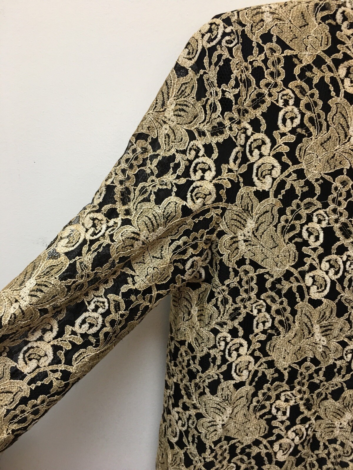 Vtg Liz Claiborne Night Evening Dressy Party 12 Jacket Black Gold Lace Overlay