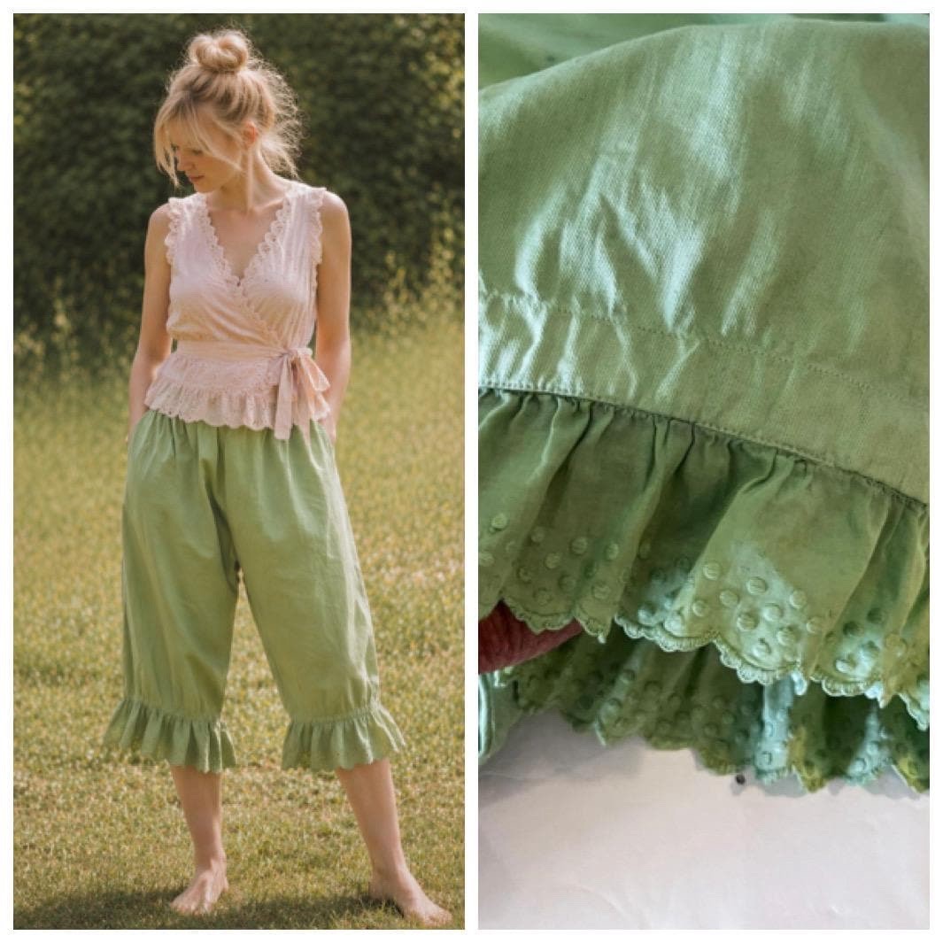 Antique Victorian Bloomers Hand Dyed Cotton Eyelet Trimmed Drawers