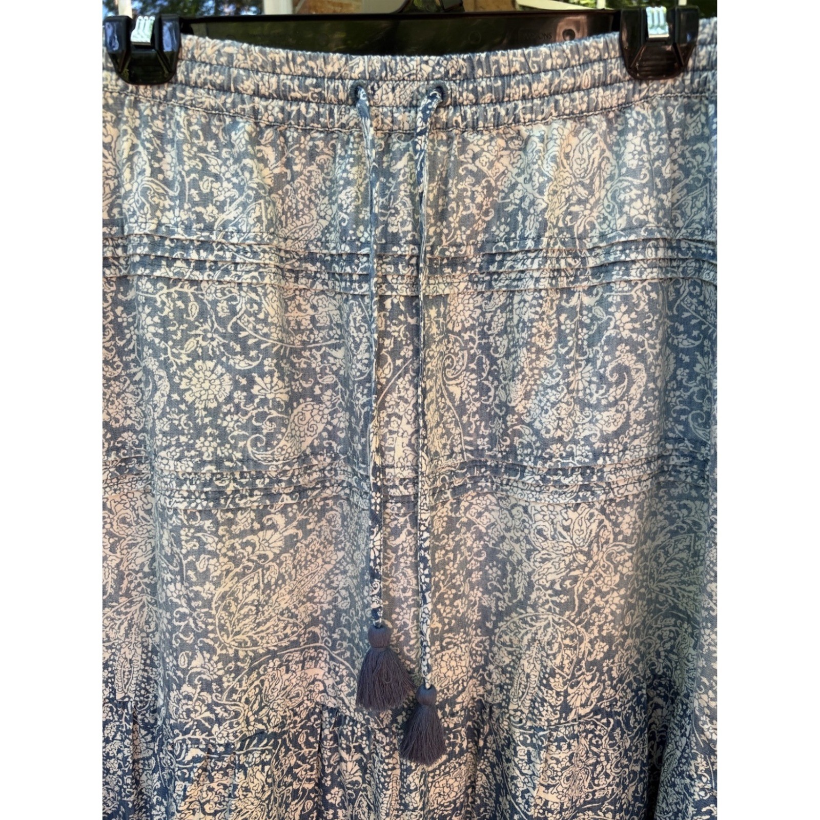 J. Jill Denim Ombre Paisley Tiered Midi Skirt Sz XL Cottagecore Boho