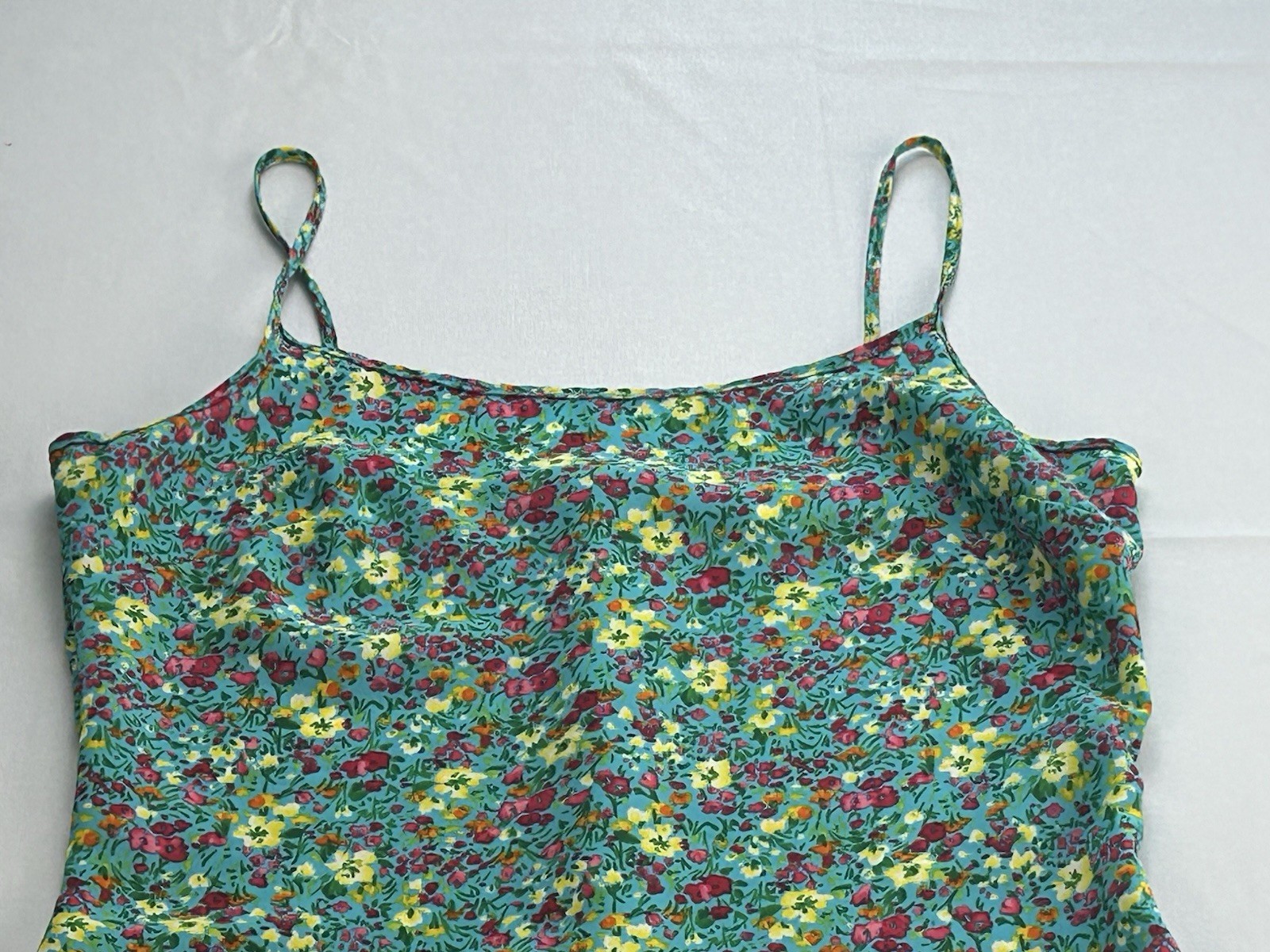 Byer Too! California Floral Slip Dress 9 Ruffle Hem Y2K Cottage Needs Stitching