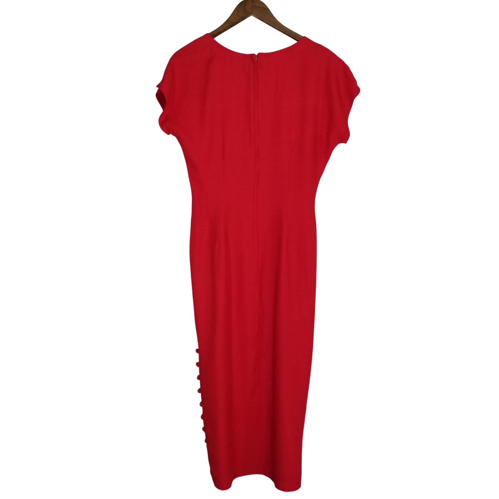 Vintage Switch USA Red Rayon Sheath Dress Midi Short Sleeve Made in USA Size 9