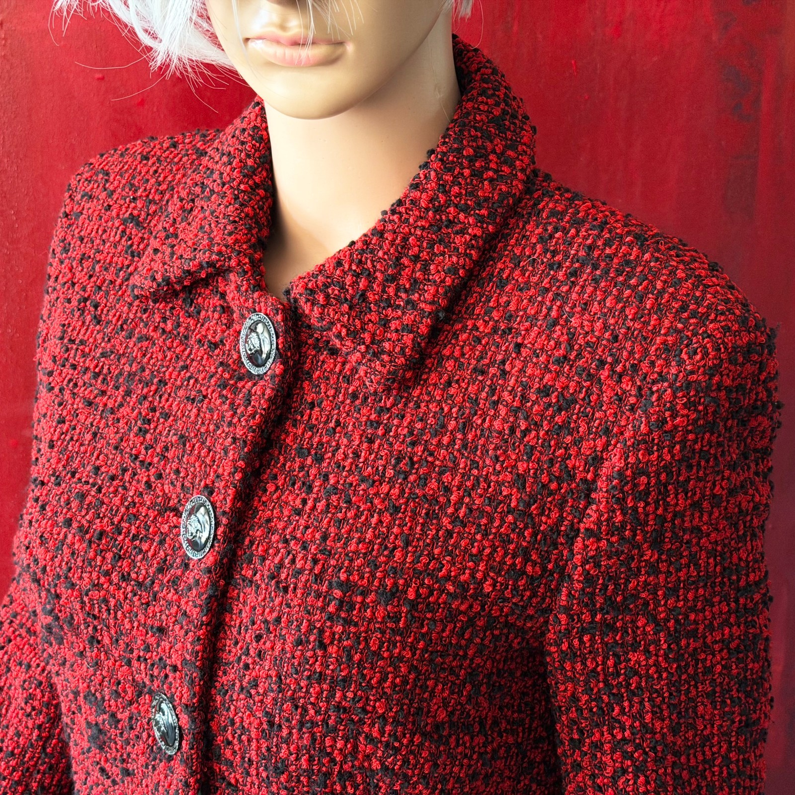 GIANNI VERSACE red wool boucle skirt suit size 42 from F/W 1995/96