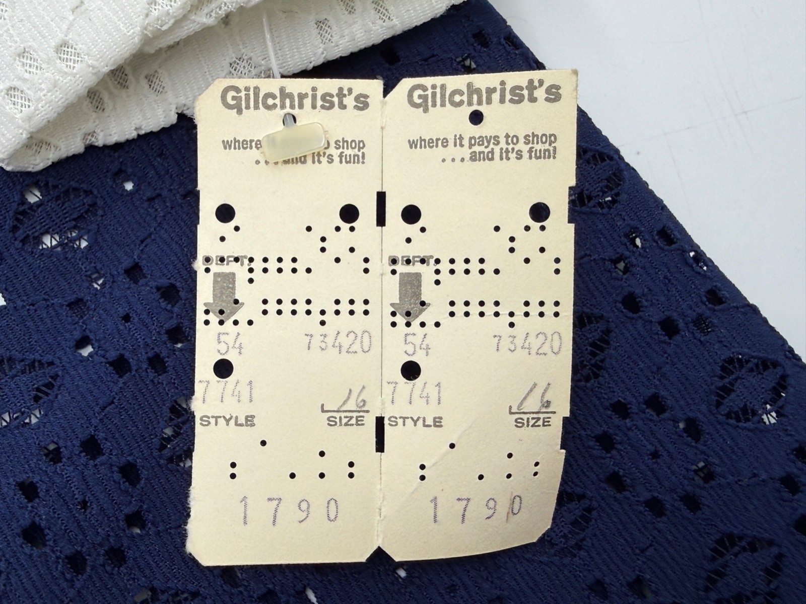 Vintage 1970s Eyelet Peek-a-boo Shirt Dress Navy/White 100% Poly USA NOSWOT