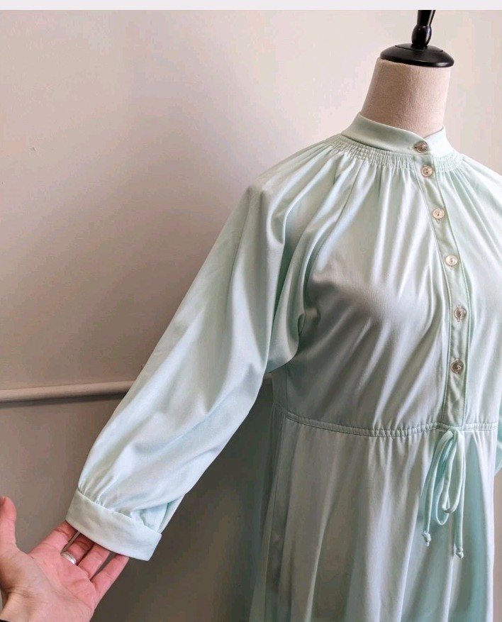 Vintage 70s Prairie Dress Womens Large Mint Green Long Sleeve Cottagecore