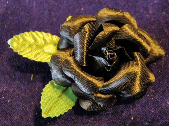Vintage Millinery Flower Black Rose Satiny 2 1/4″ for Hat Wedding and Hair C35