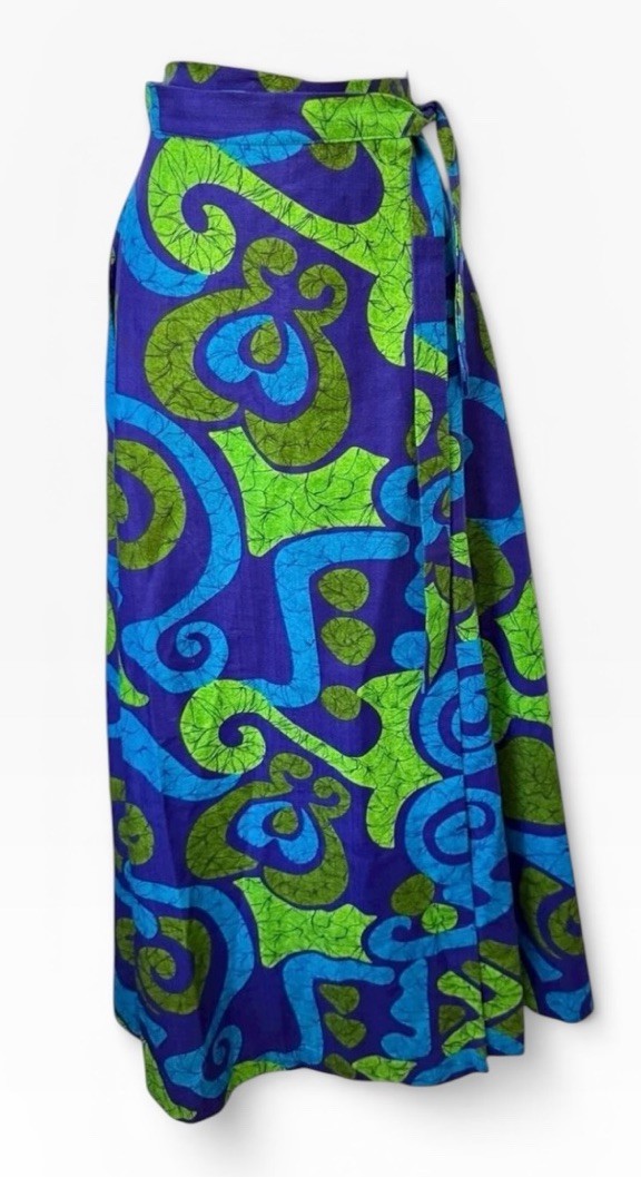 Vintage 60s NWOT Liberty House Hawaii Psychedelic Barkcloth Skirt S Wrap Midi