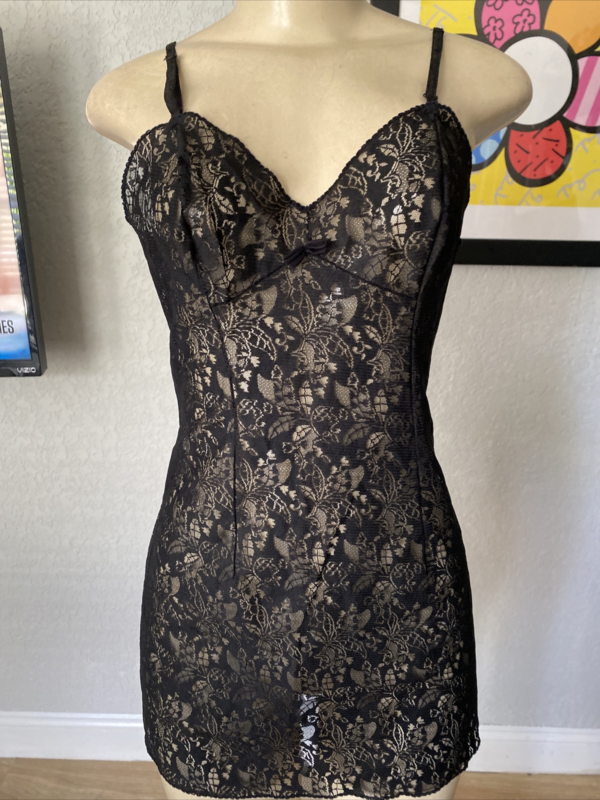 VTG LINGERIE SEXY VASSARETTE NIGHTGOWN TAG D? BLACK LACE SM SEE DETAILS lp