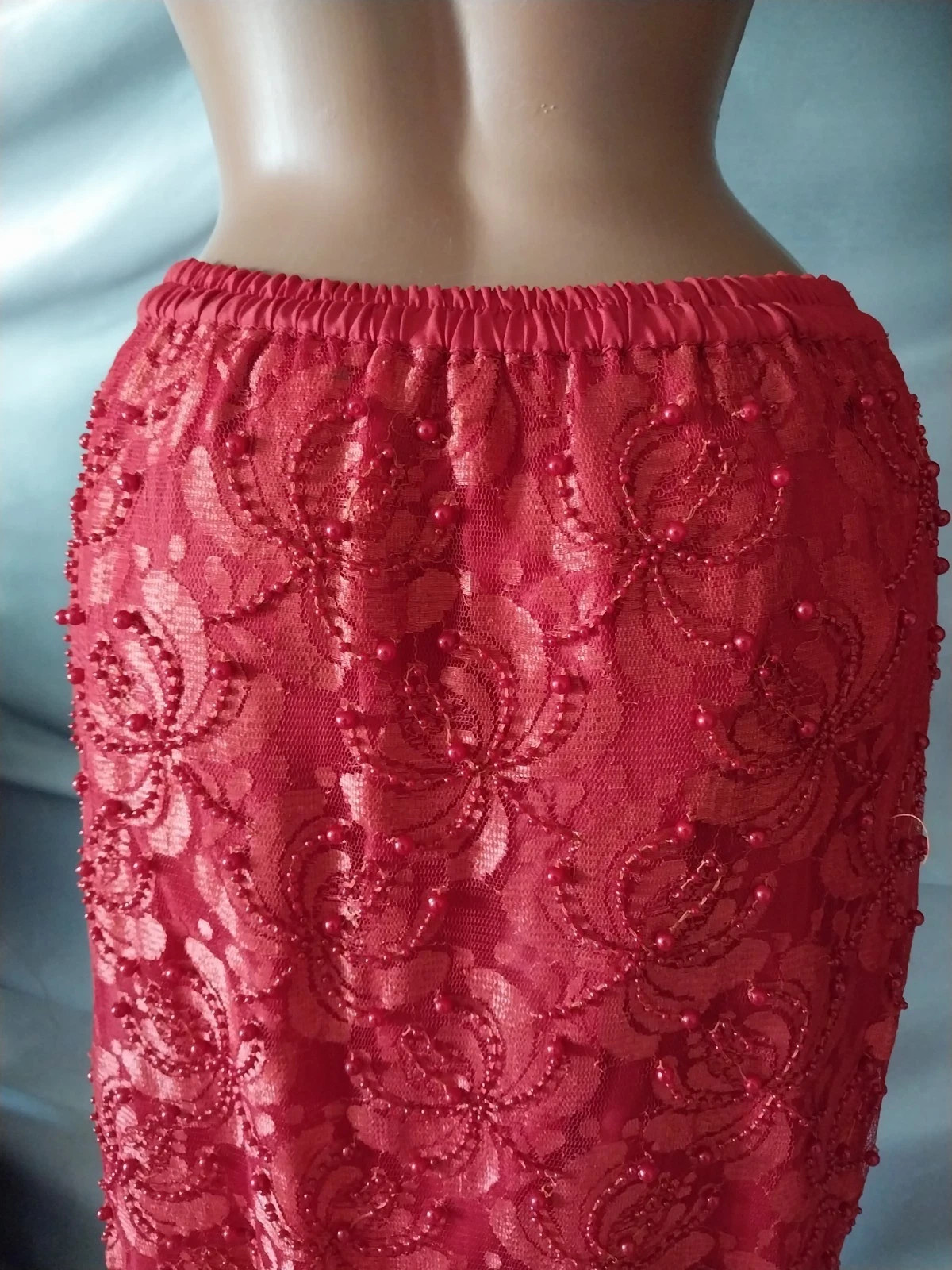 VTG FLAPPER BEADED FRINGE RAGTIME GATSBY 20S STYL RED SKIRT BLOUSE DRESS SET 42