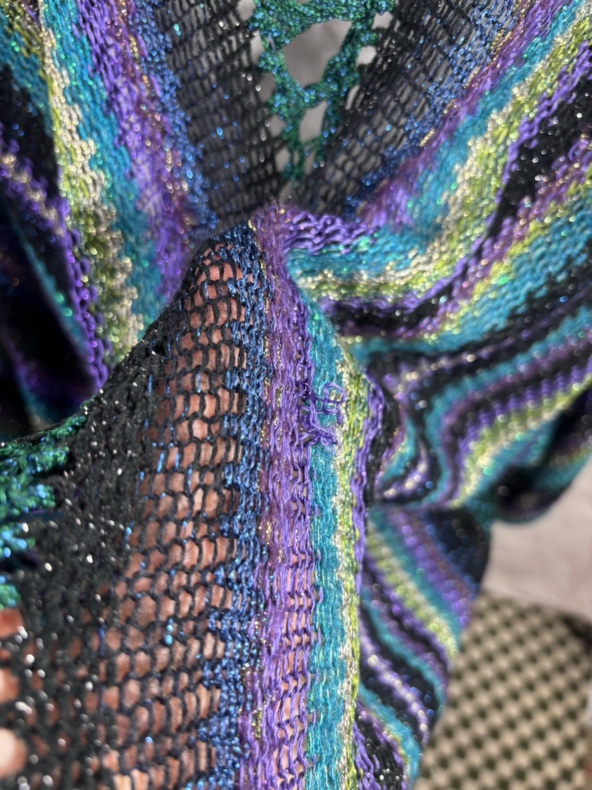 Vtg Mali Firenze Metallic Knit Cardigan Slouchy Duster Kimono Shrug Whimsigoth