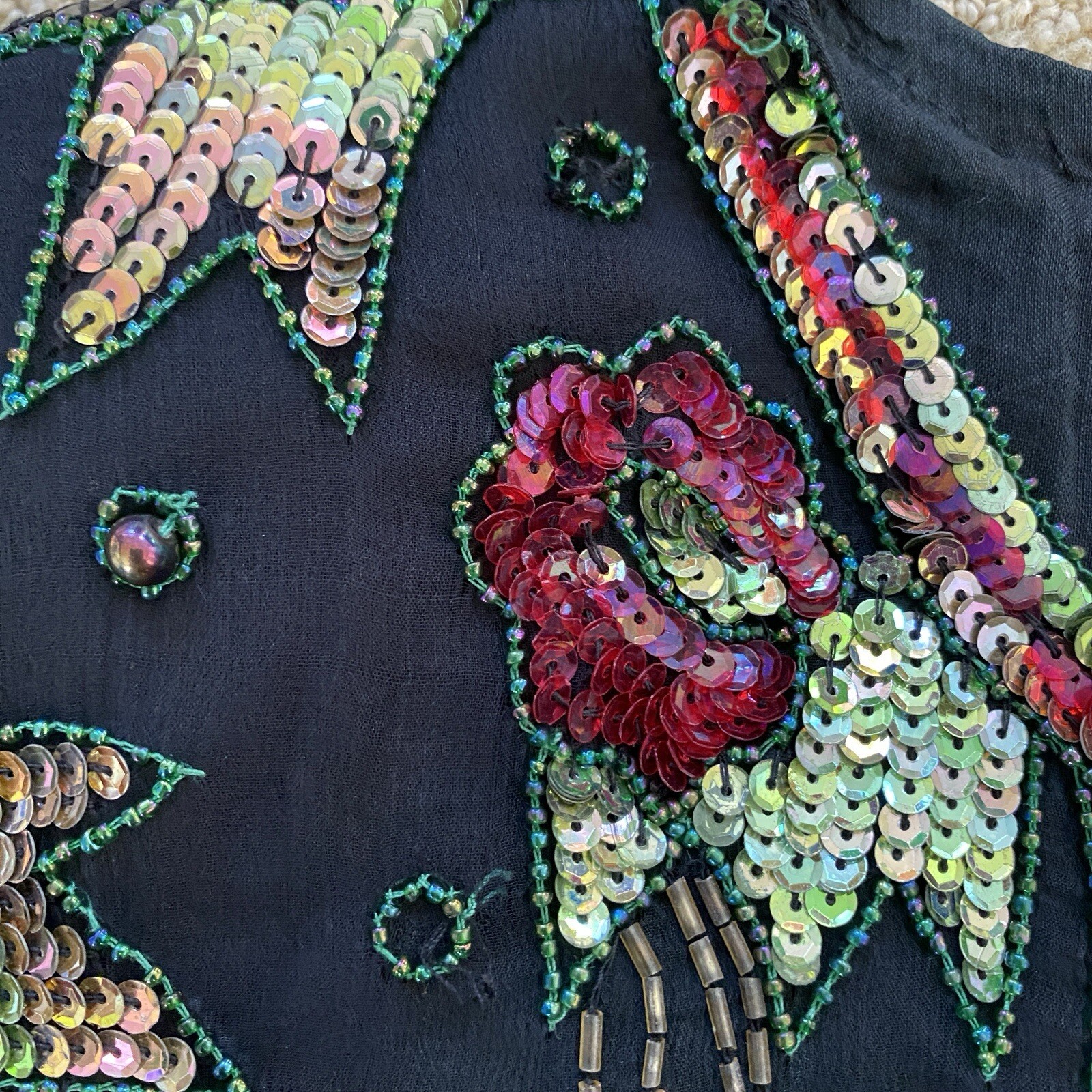 Jean for Joseph Le Bon Silk Floral Sequin Beaded Formal Blouse 1980s Size L
