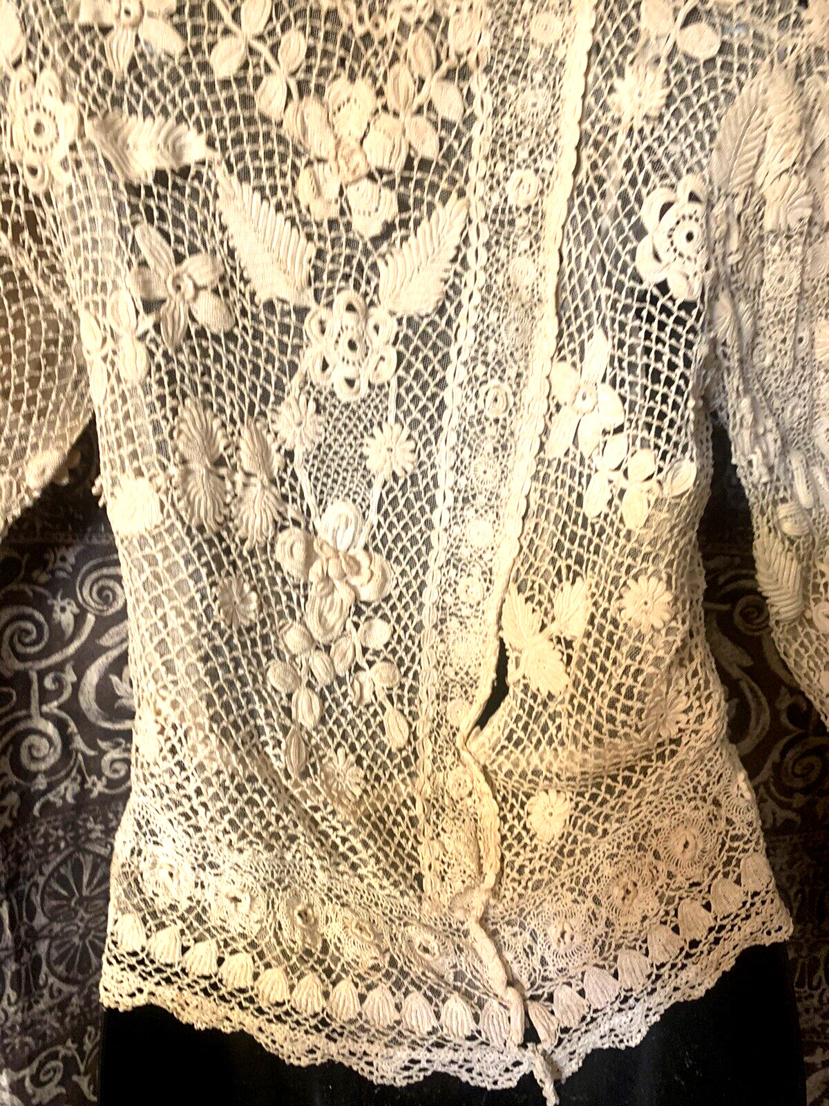 Antique Edwardian Irish Crochet Lace Blouse With High Collar Collectable