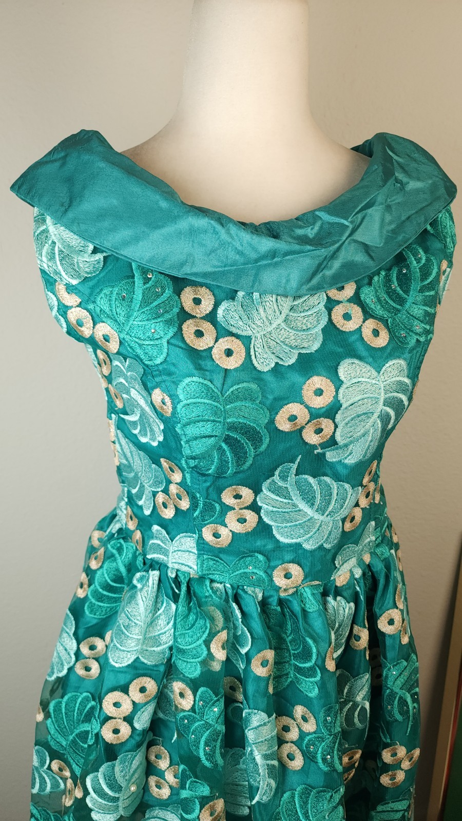 Vintage 1960s Tiki Lounge Cocktail Dress Handmade Hawaiian Resortwear Teal