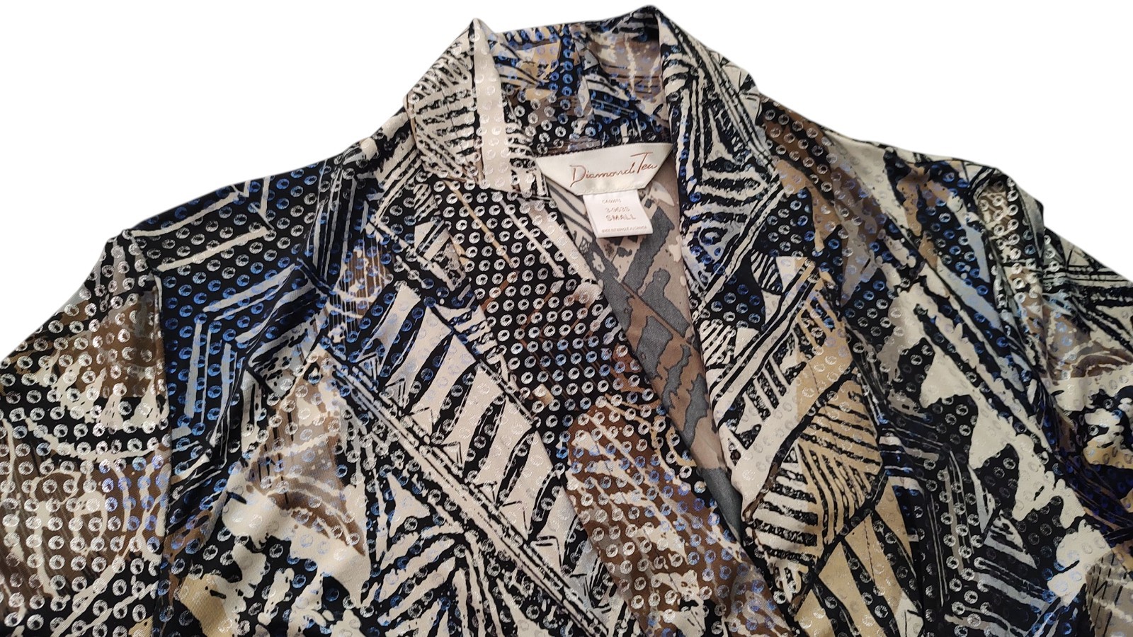 Vintage Diamond Tea Robe Geometric Long Strech Long Flared Sleeves Womens Small