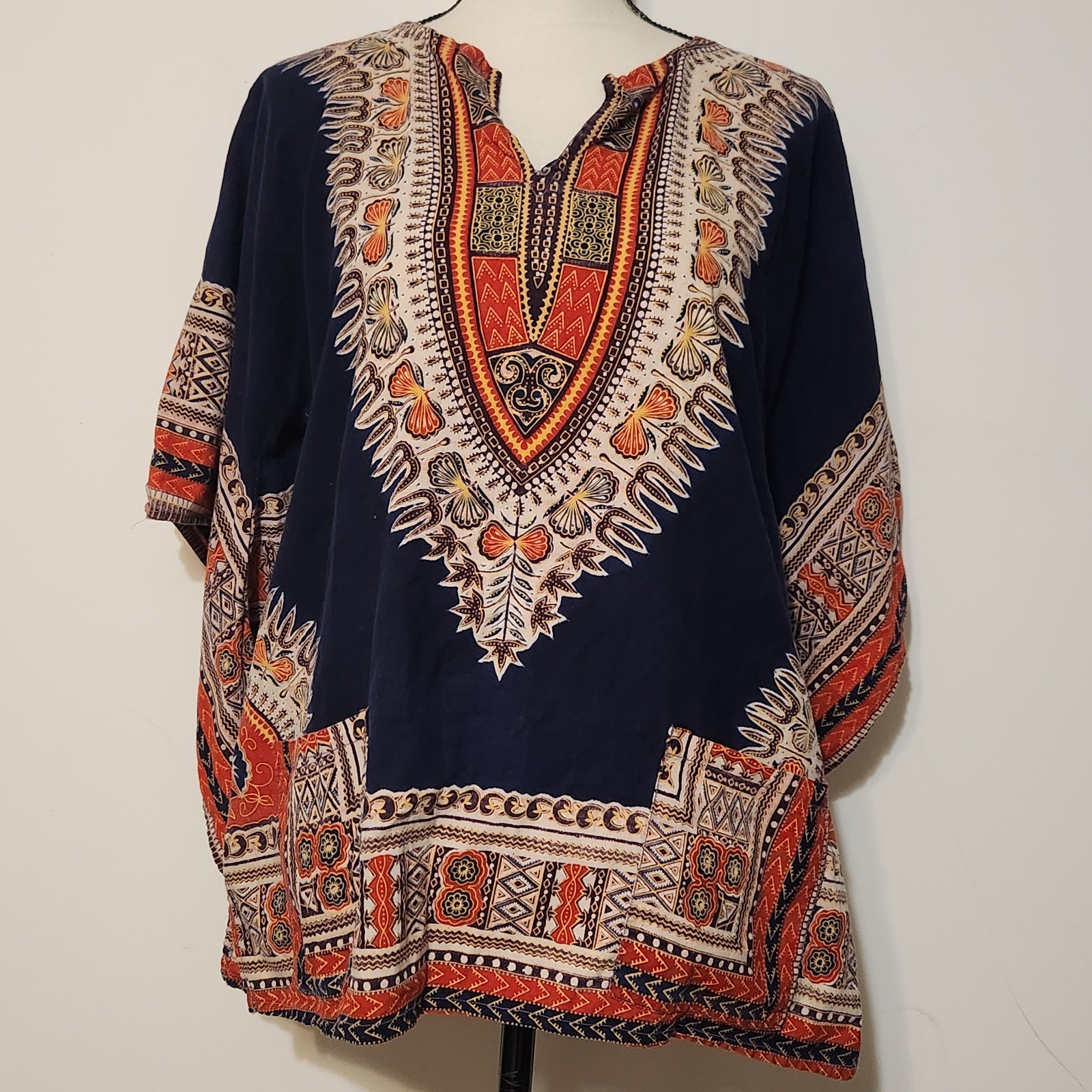 True Vintage 60s 70s Cotton Angel Wing Dashiki Hippy Pullover Top