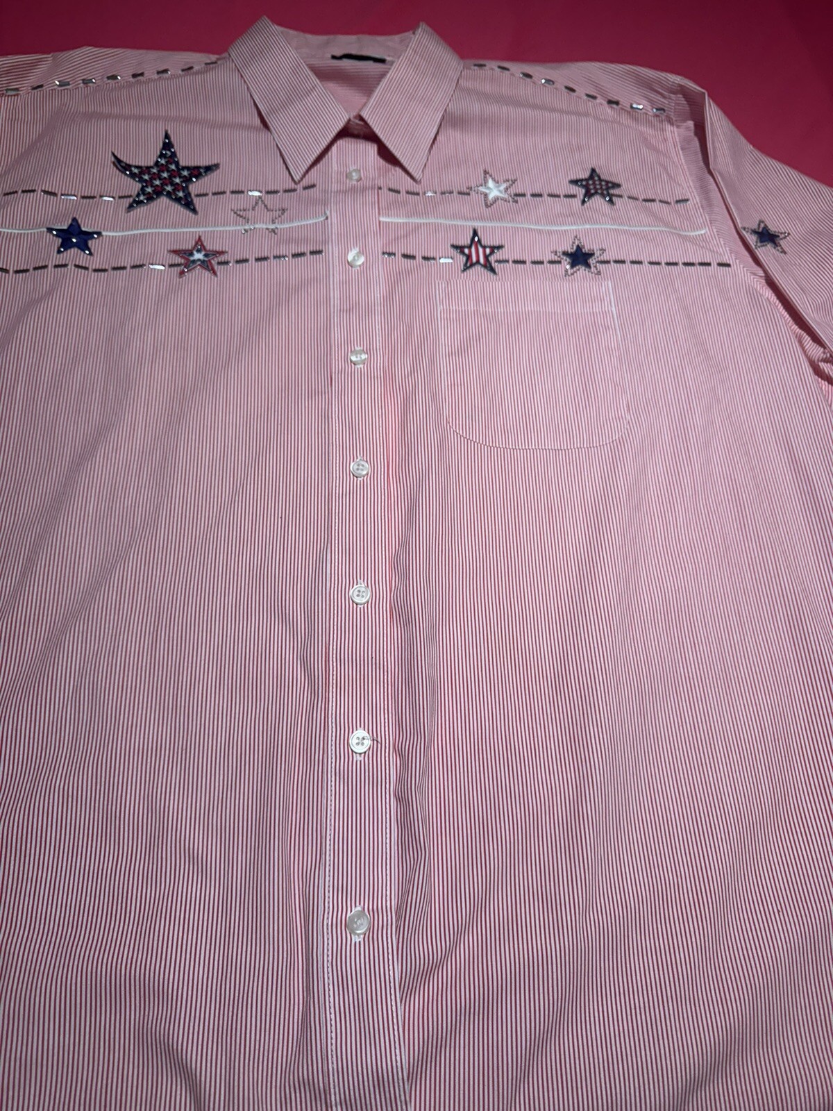 New Without Tag Patriotic Blouse Red White Blue Stars Stripes Sz XL