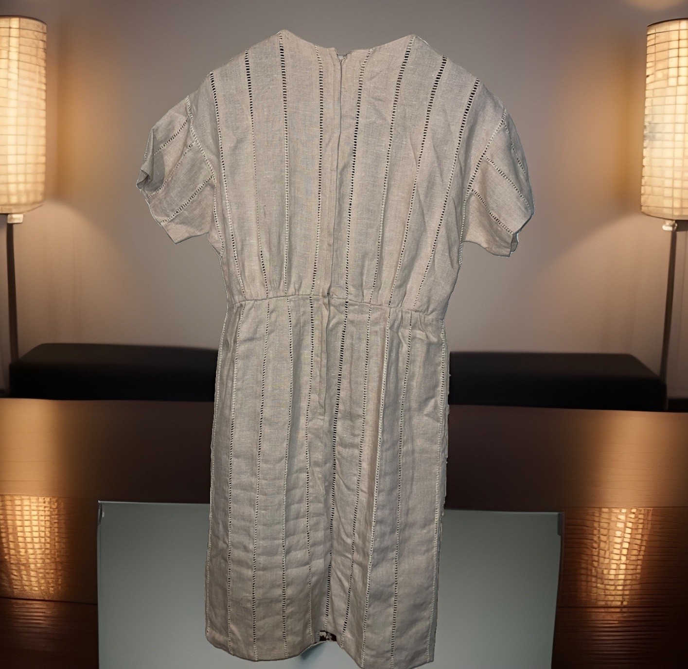 Vintage 50’s 100% Linen Carlye Dress 10 Beige Conmar Zipper Movie Set Broadway