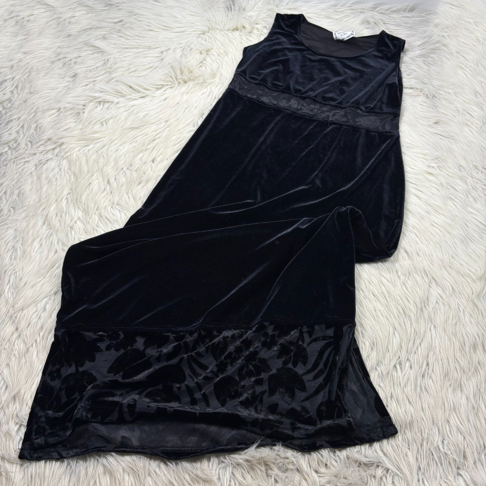 Vtg 90s Dressing Clio Women’s S Velvet Shift Midi Dress Burn Out Whimsigoth