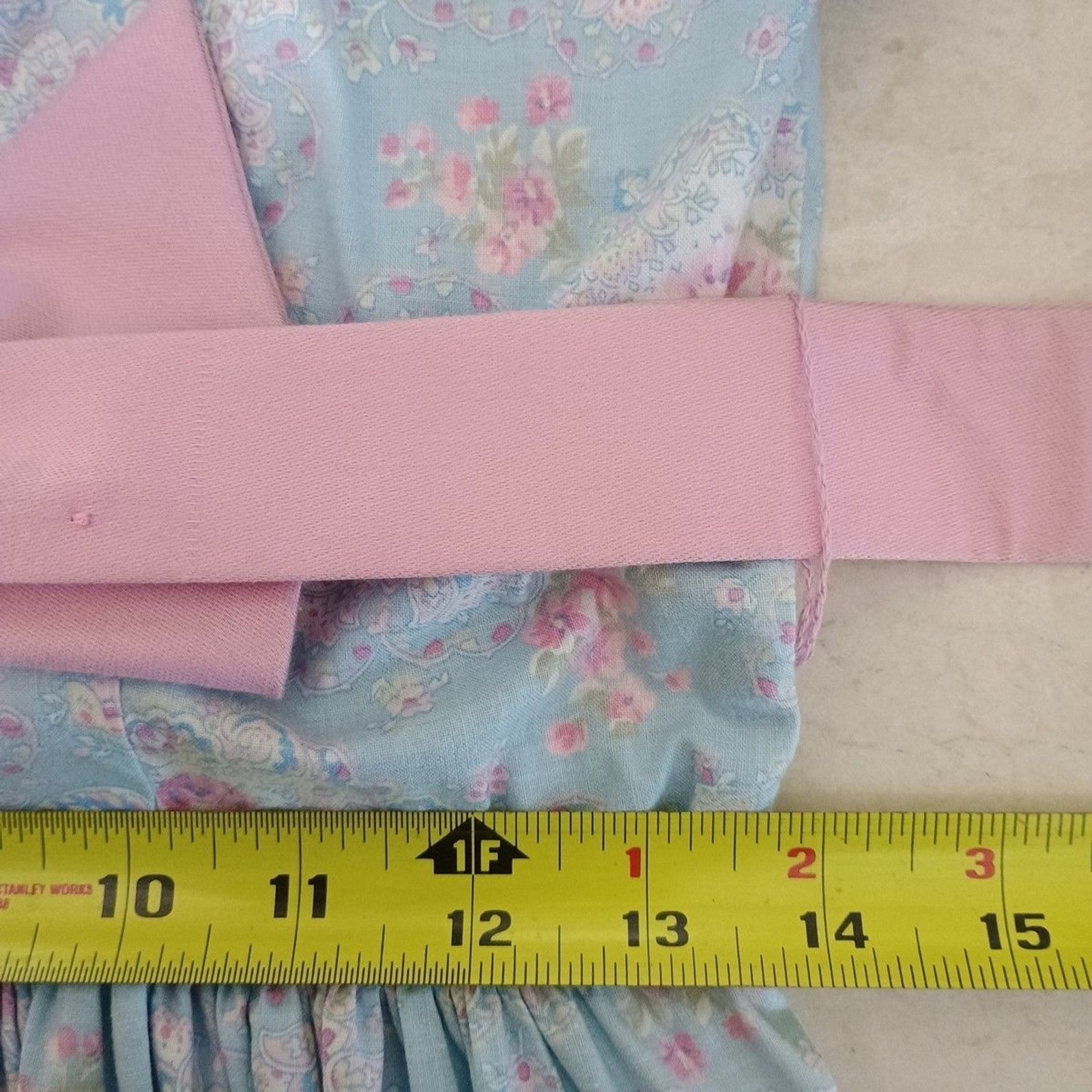 Vtg Lanz Originals 80s Dress Sz 8 Blue Pink Floral Cottagecore Belt Pockets READ