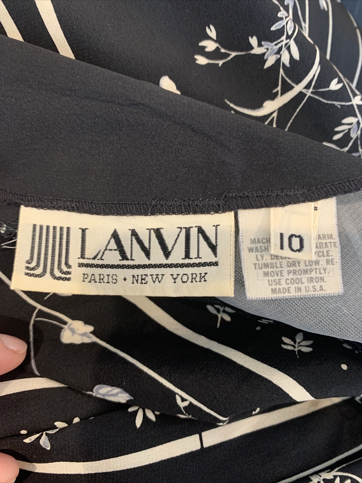 VINTAGE 70s Union Made LANVIN Dress Size 10 Black Floral Mod