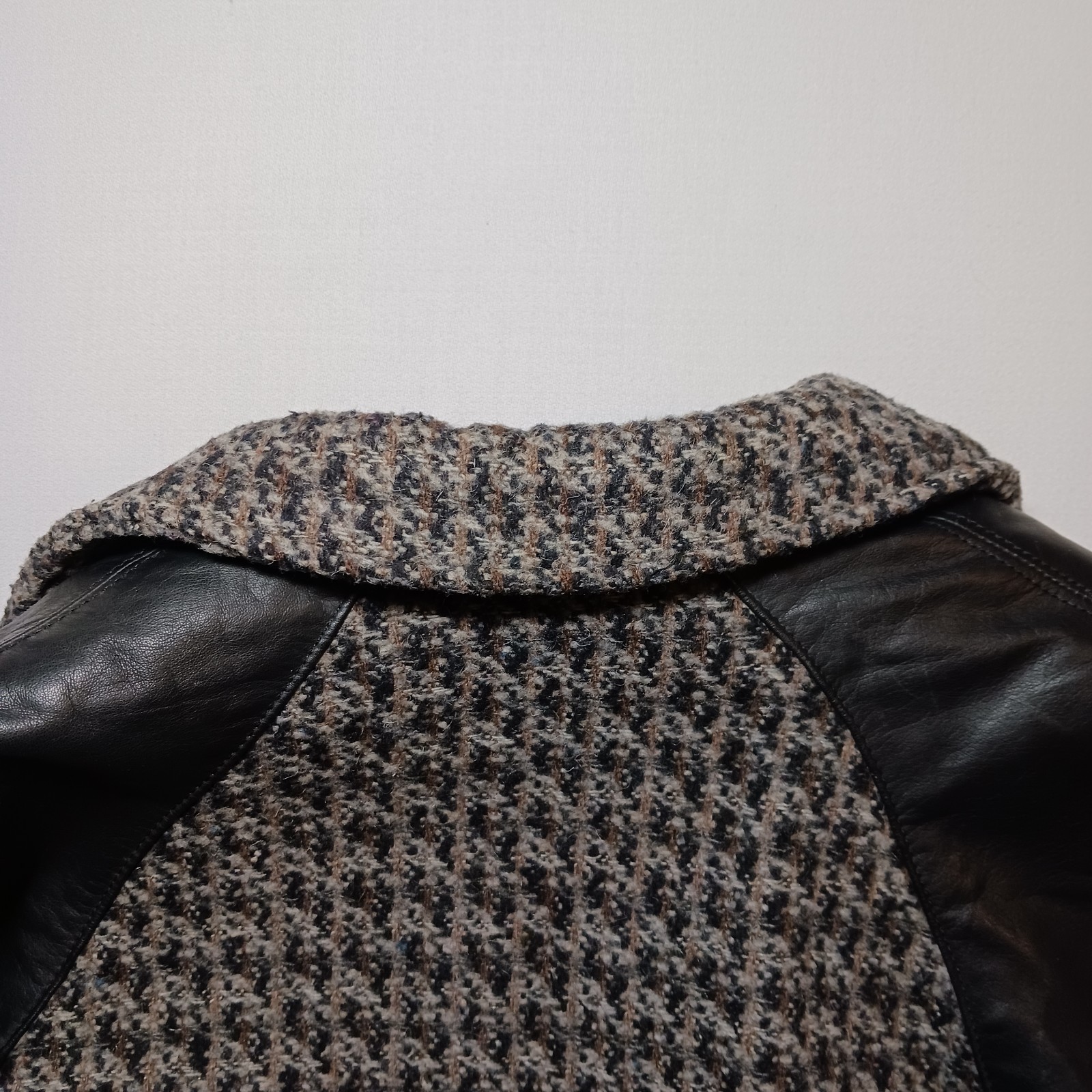 Vintage 80s Anne-Gee Womens Wool Leather Coat Large 11/12 Brown Tweed