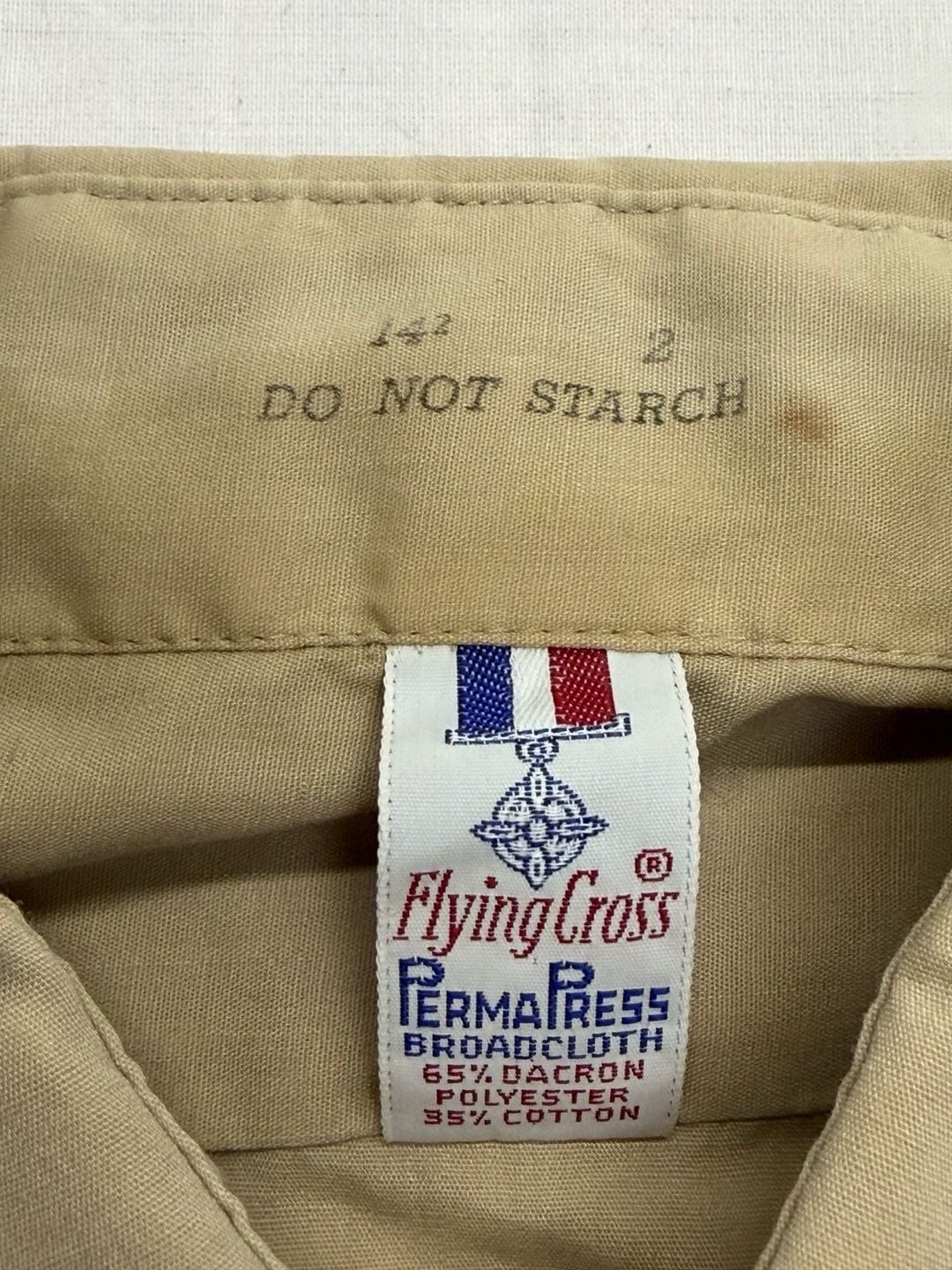 Vintage Flying Cross Perma-Press Broadcloth Long Sleeve Dress Shirt Tan