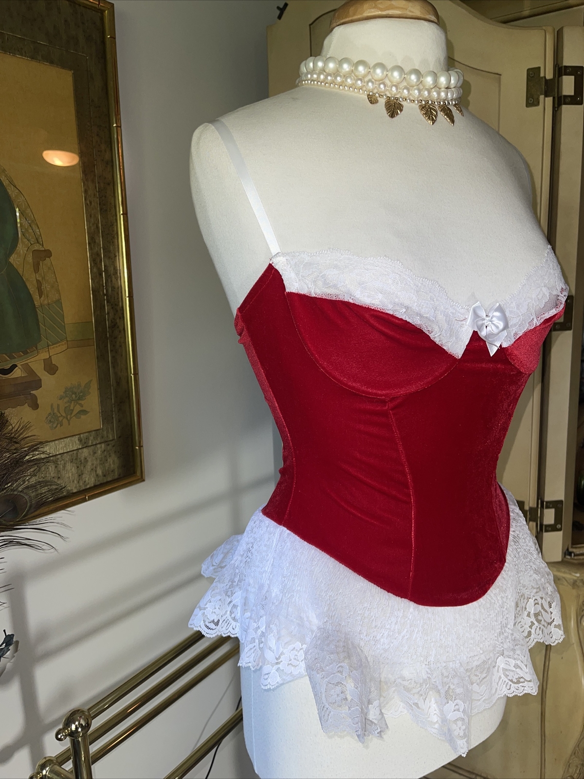 Diva FARIS Bustier NIGHTGOWN Lingerie Dress LACE M L RED babydoll SEXY 90’s Rare