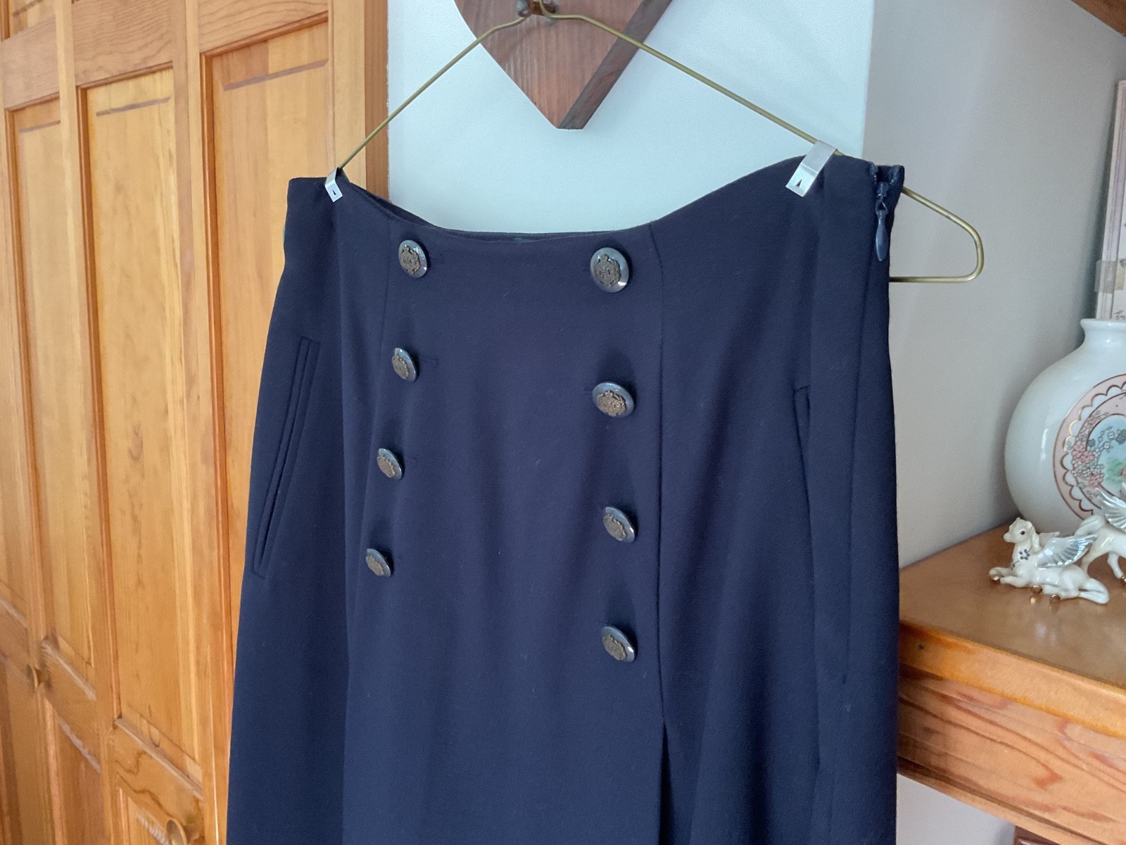 Vtg J McLaughlin for Sanyo Classic Navy Blue Wool Skirt Size 10 USA Preppy Smart
