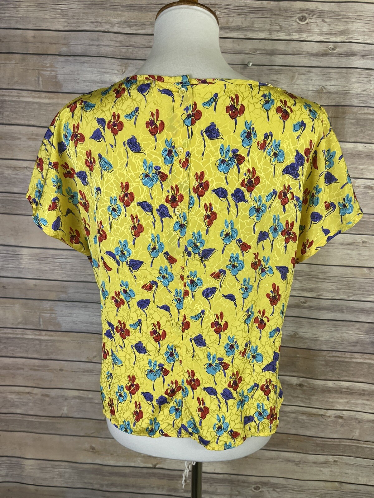 Vintage Stuart Lang Size 16 Floral Blouse Yellow Boxy Fit Cottage Core Button