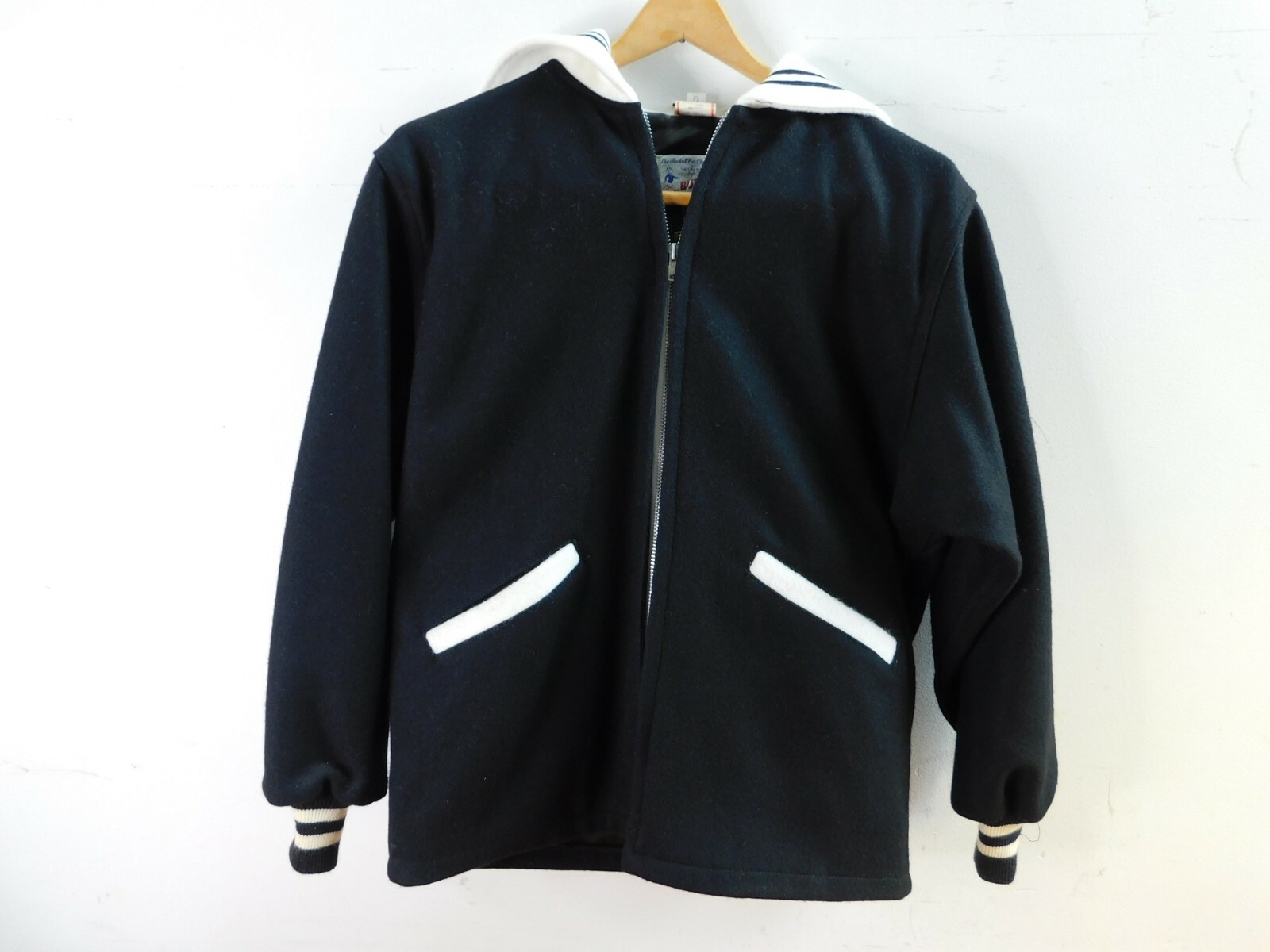 Vintage Butwin Misses Letterman Varsity Jacket Black/White Size S NOS