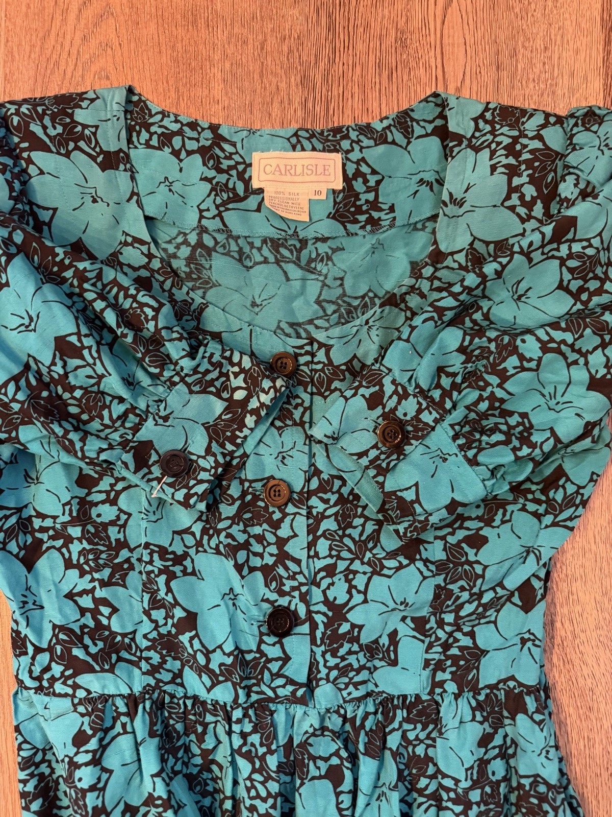 Vintage 1980s Blue And Black Dress Puff Sleeve Size 10 / Medium