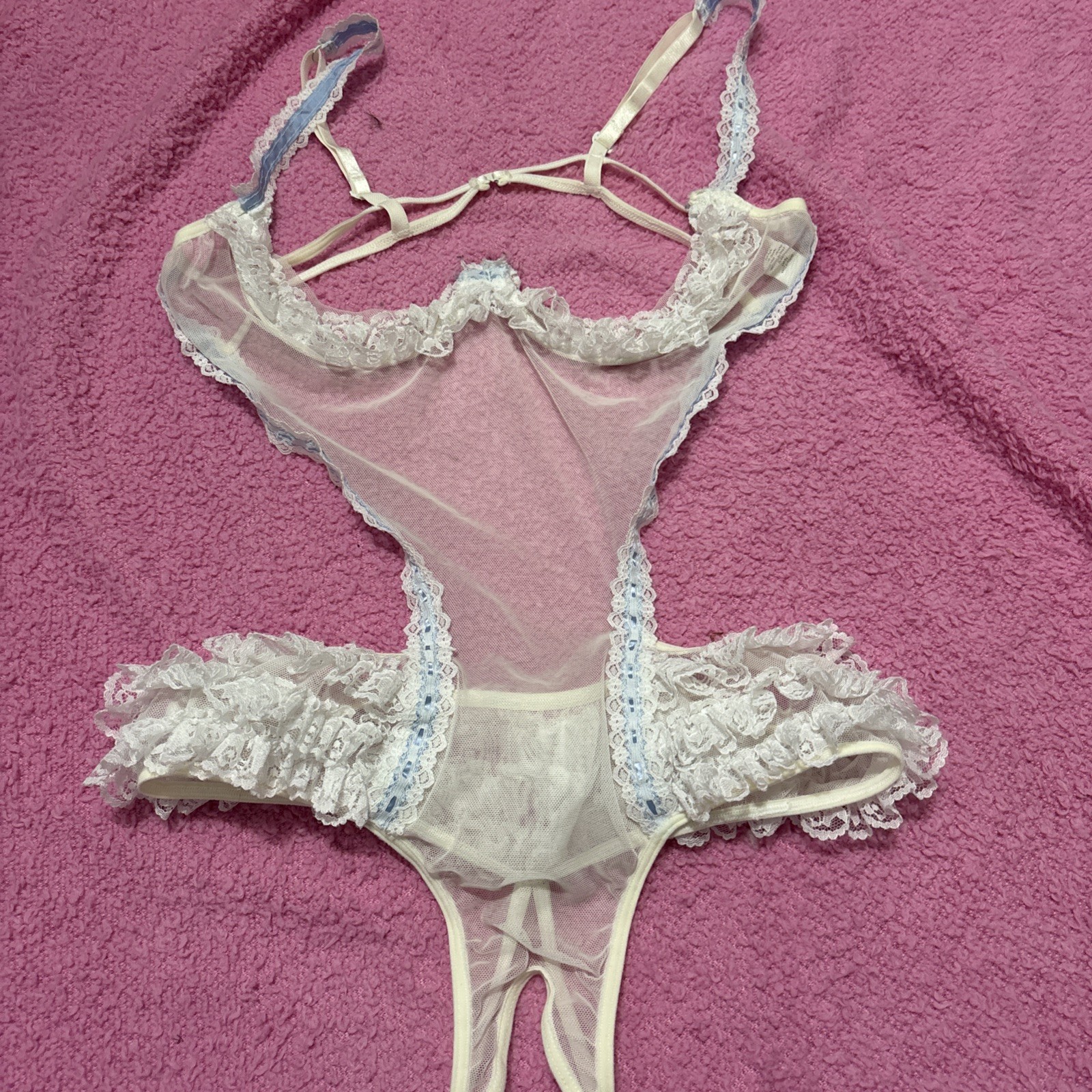Vintage Fredericks Of Hollywood style lace teddy bodysuit with ruffles #80921