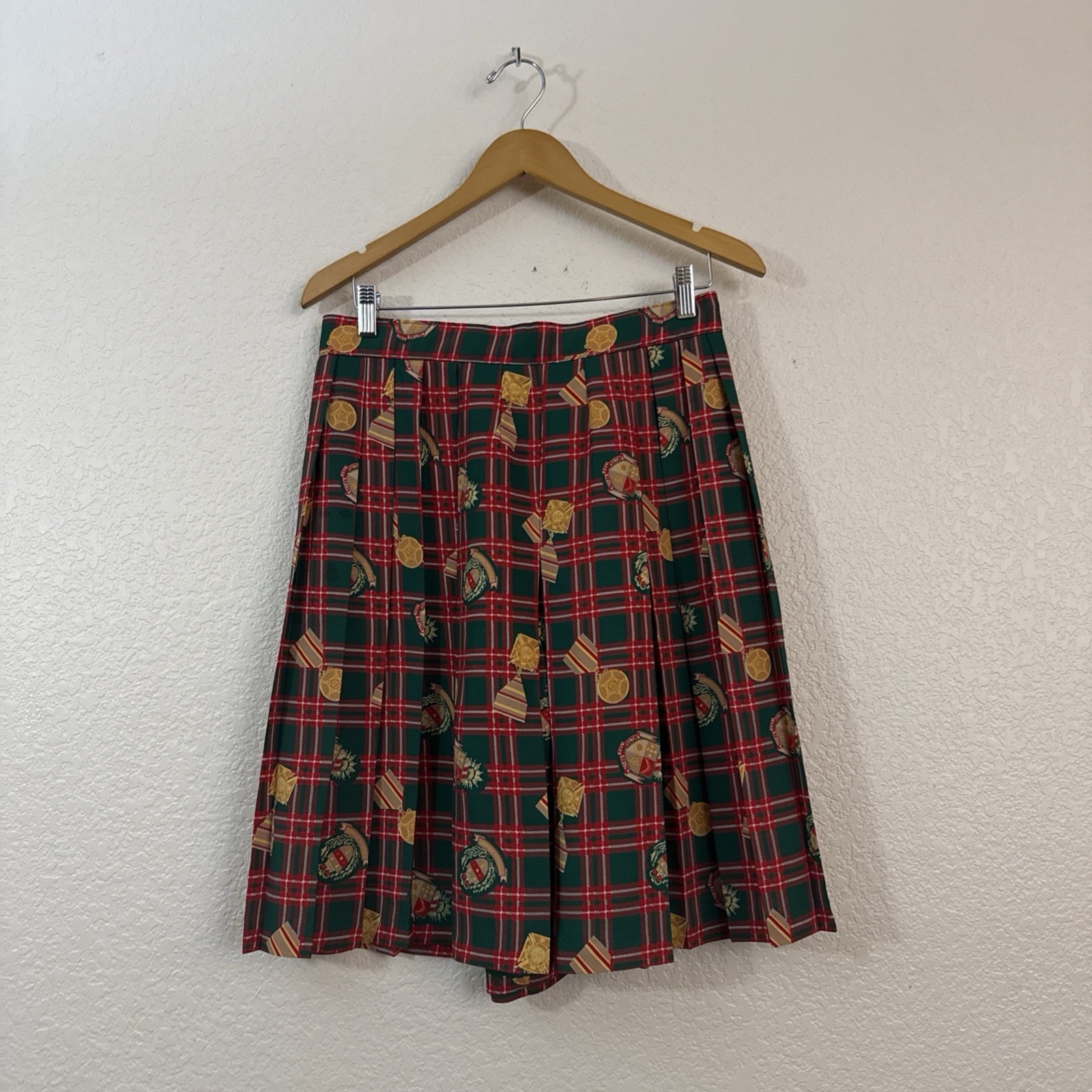 Vintage NWOT Plaid Culottes Skort Red Green Tartan Trophy Print Sz 32