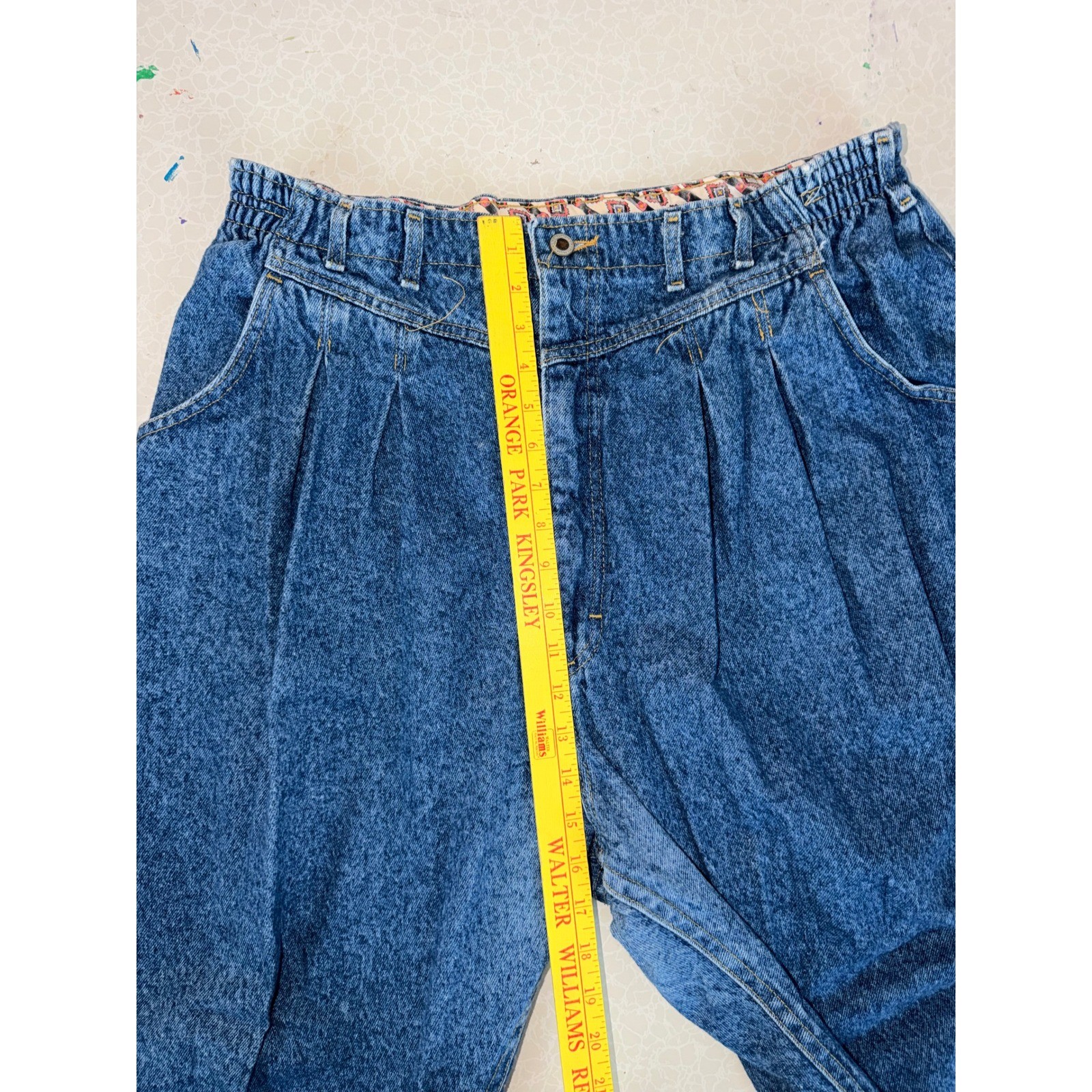 Vintage 90s Acid Wash Pleated Tapered Leg Jeans Blue Denim Plus Size 24W M USA