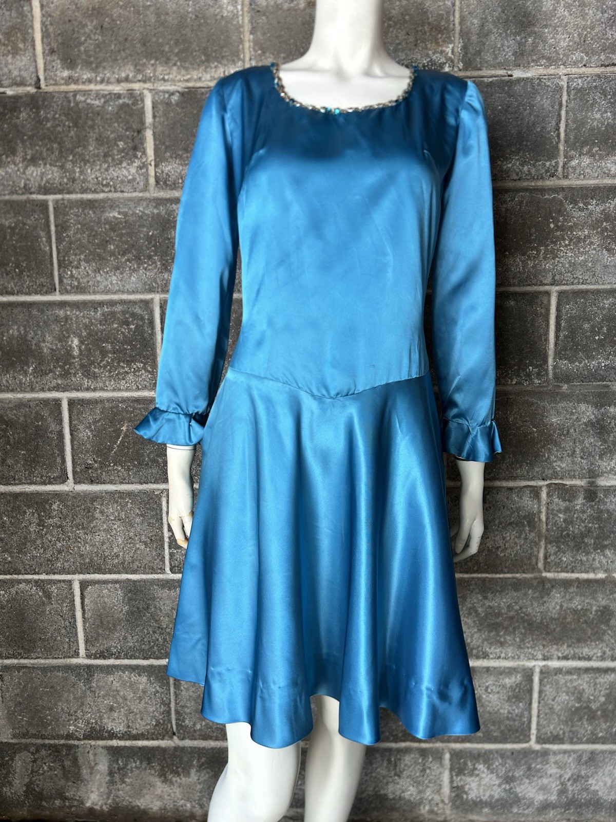 Vintage shiny blue satiny sequin jewel dance dress Glam cowgirl country cute 60s