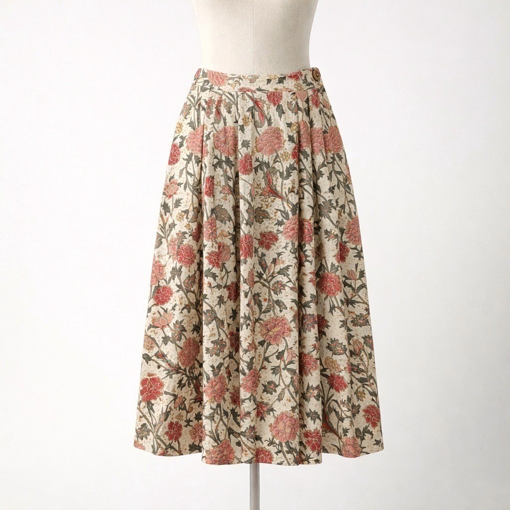 Vintage Floral Cottagecore Skirt Pleated Midi Red Tan 12 Petite Romantic Pockets