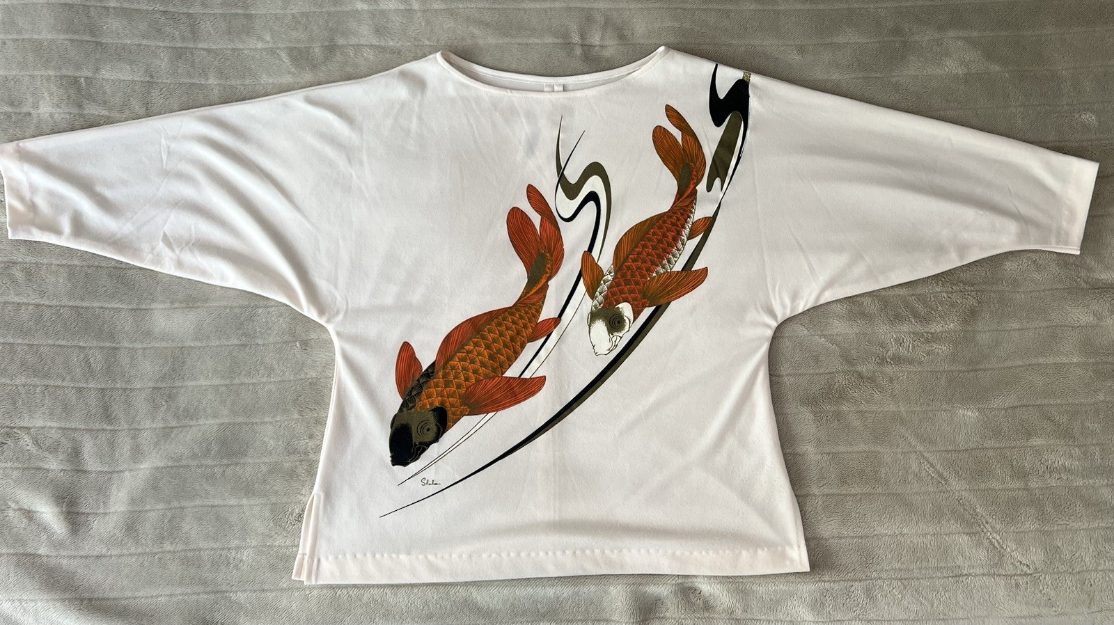 Vintage 60’s Alfred Shaheen Miss Hawaii Koi Top With Dolman Sleeves Rare