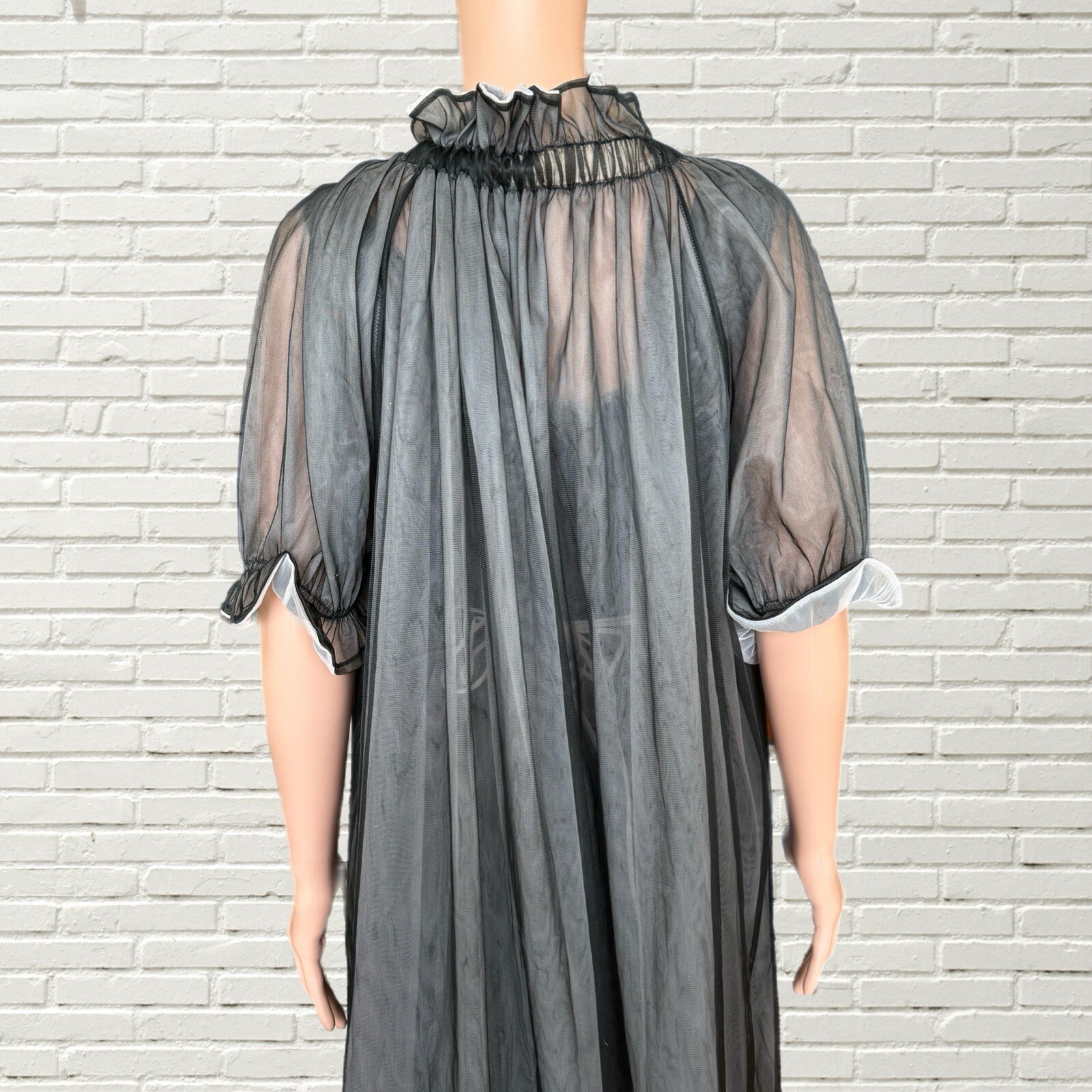 Vintage 50s 60s Black Chiffon Peignoir Slip Dress And Robe Set S/m Amourelle